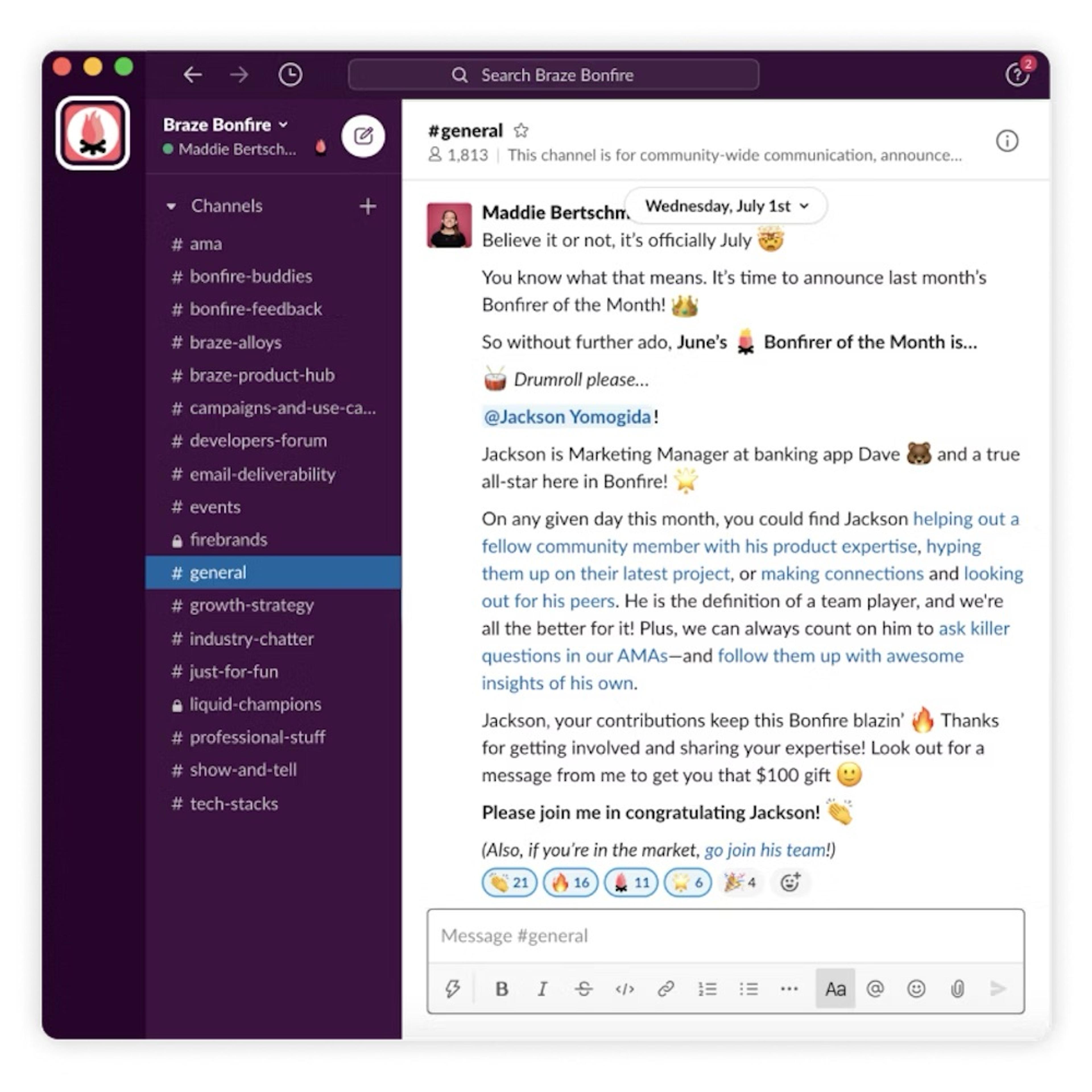 a screenshot of a slack channel on a computer .