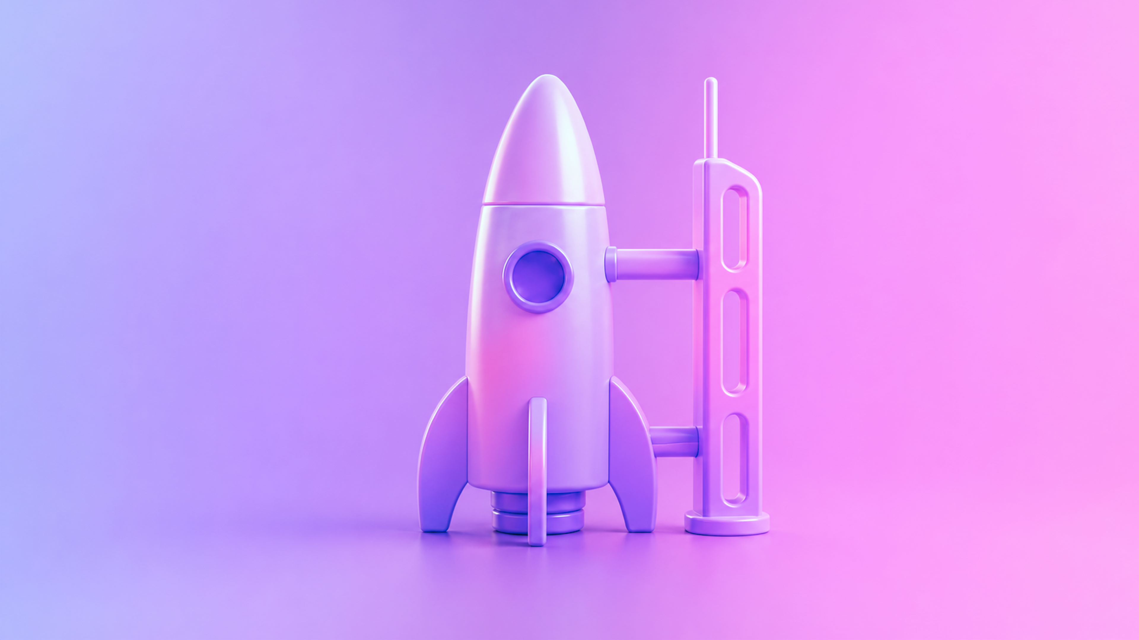 A rocket with a purple background