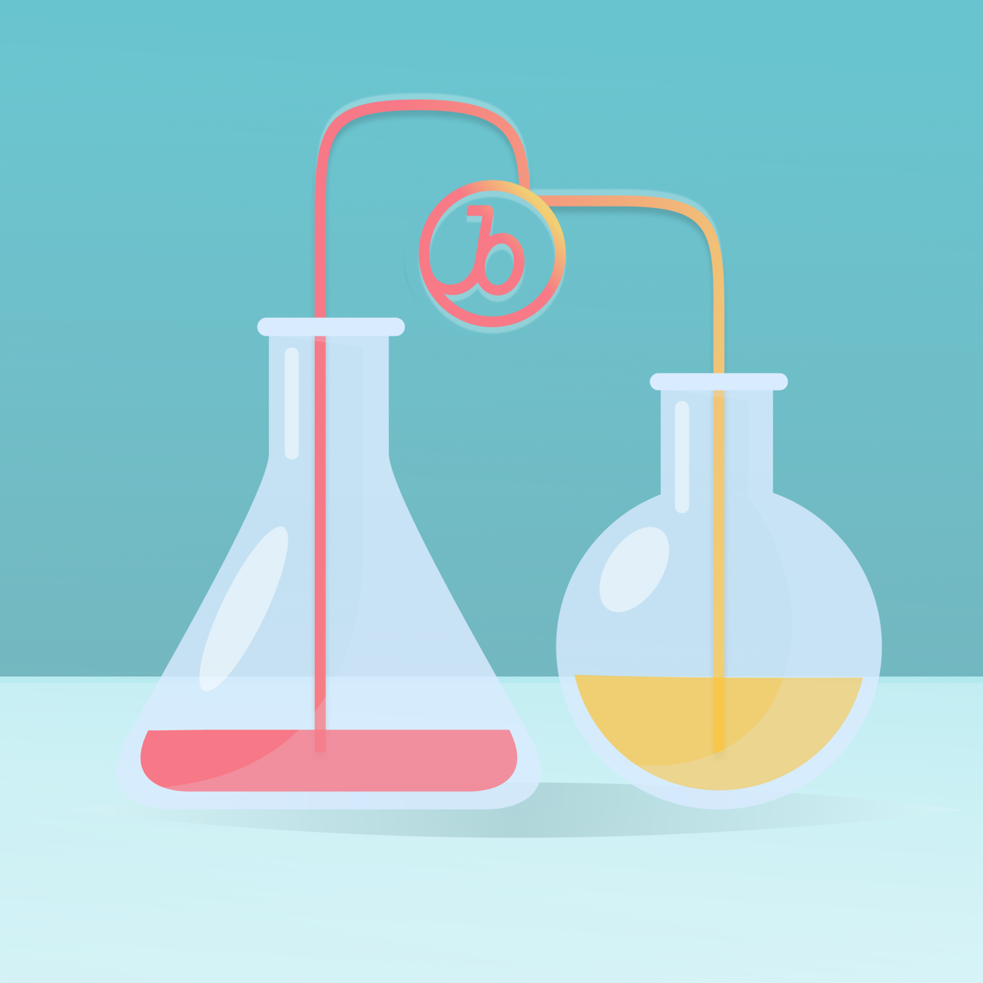 a beaker with red liquid and a beaker with yellow liquid representing asynchronous workloads