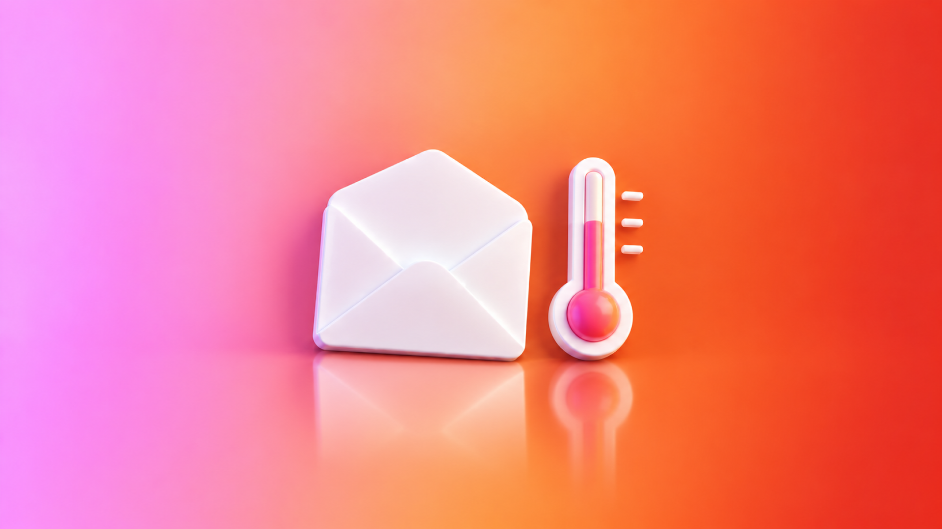 White envelope and rising thermometer icons on a vibrant pink-to-red gradient background.