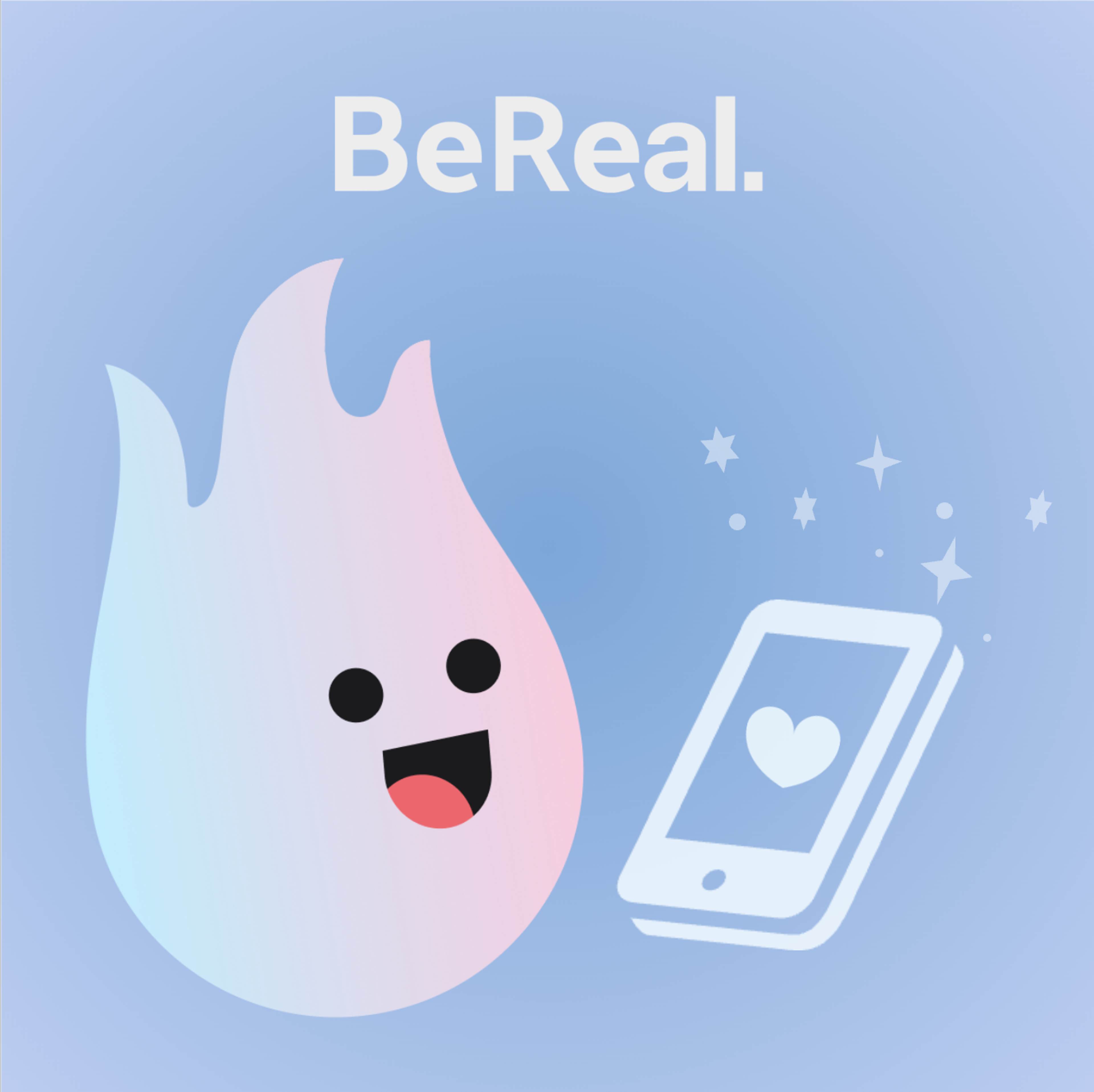 a cartoon flame with a face and the words be real above it