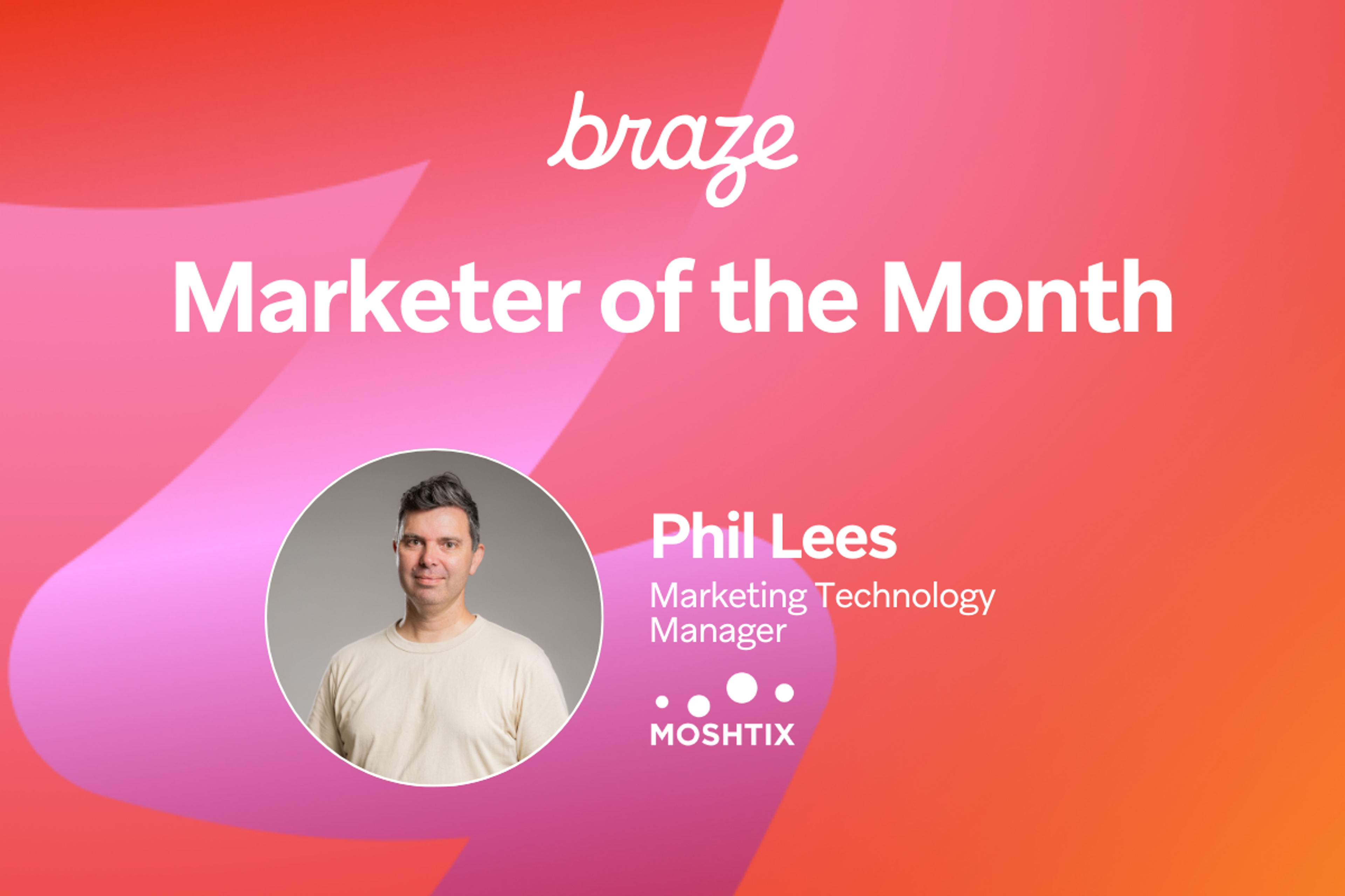 Braze Marketer of the Month award for Phil Lees, Marketing Technology Manager at MOSHTIX.