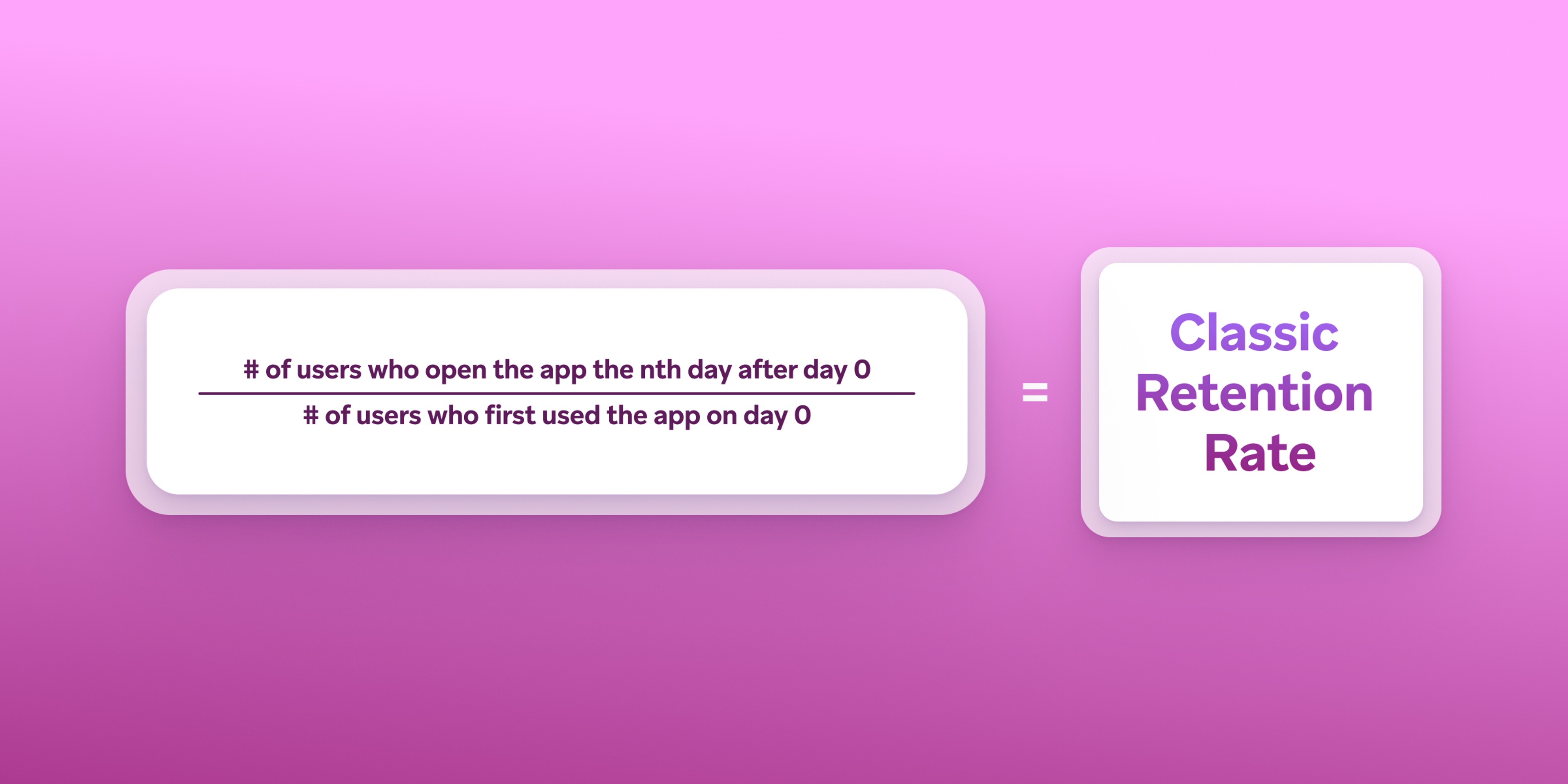 Formula for Classic Retention Rate: (# of users who open the app the nth day after day 0) / (# of users who first used the app on day 0).