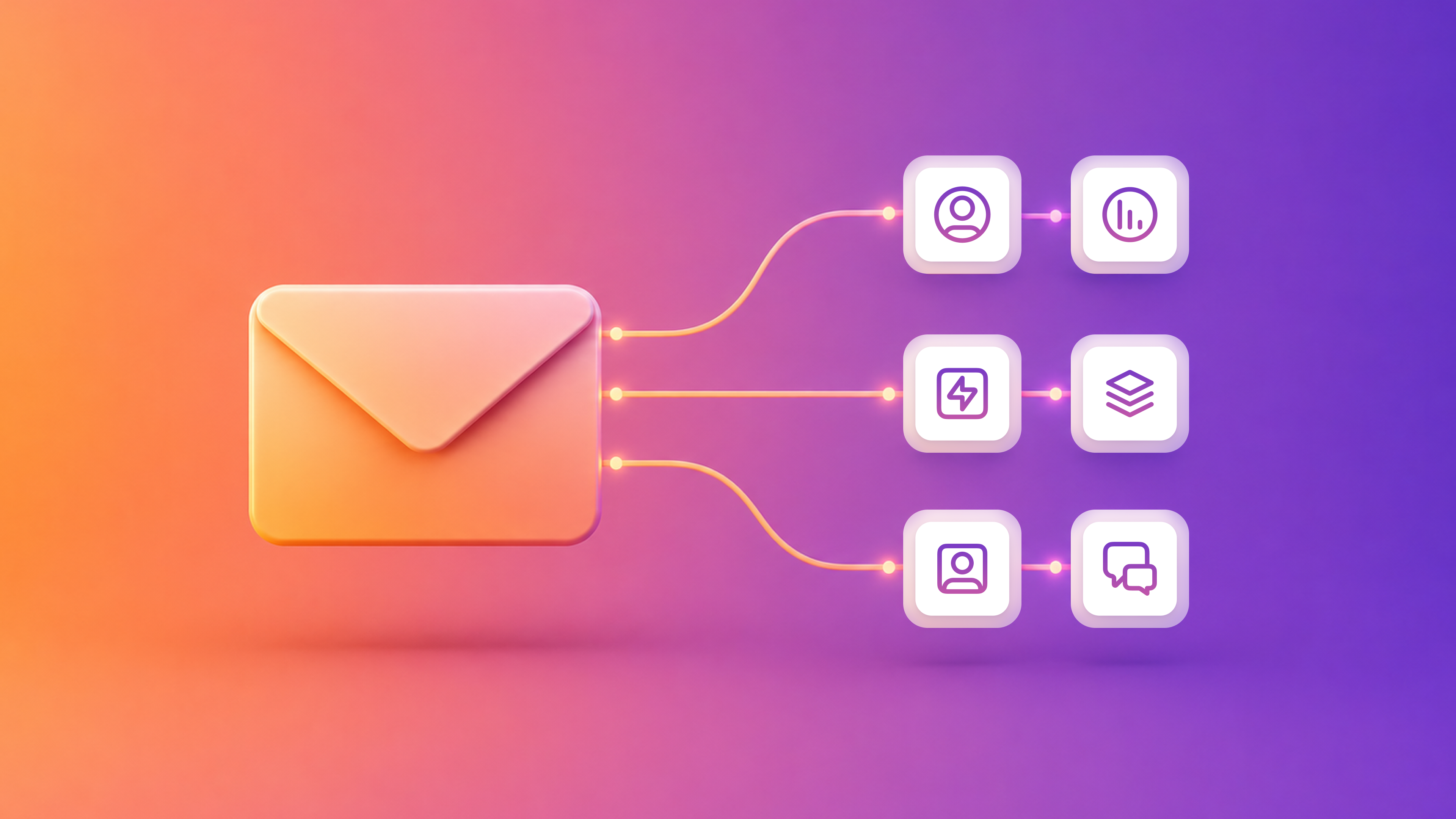 An envelope connected to six icons