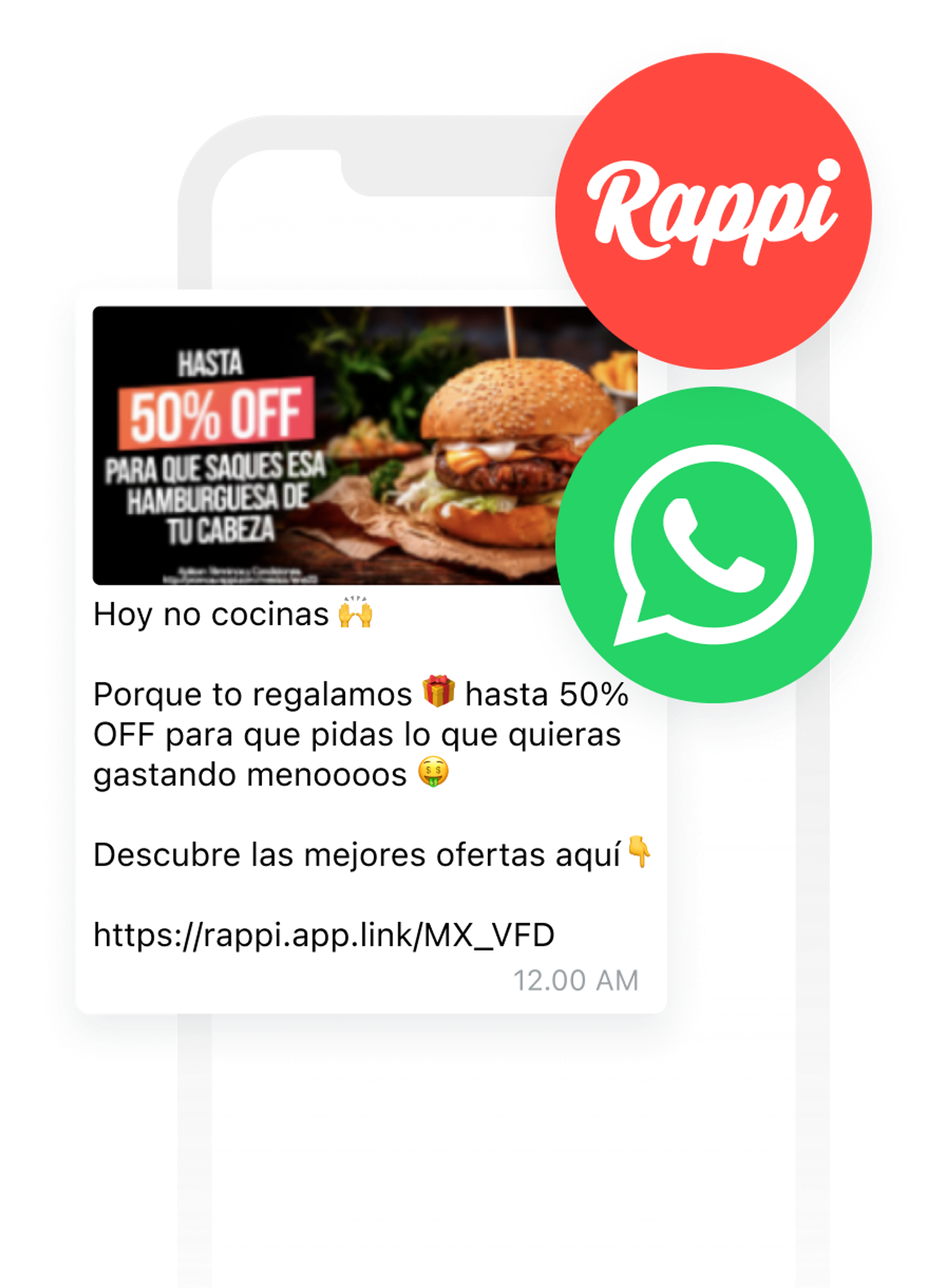 a phone displays a message from rappi and whatsapp