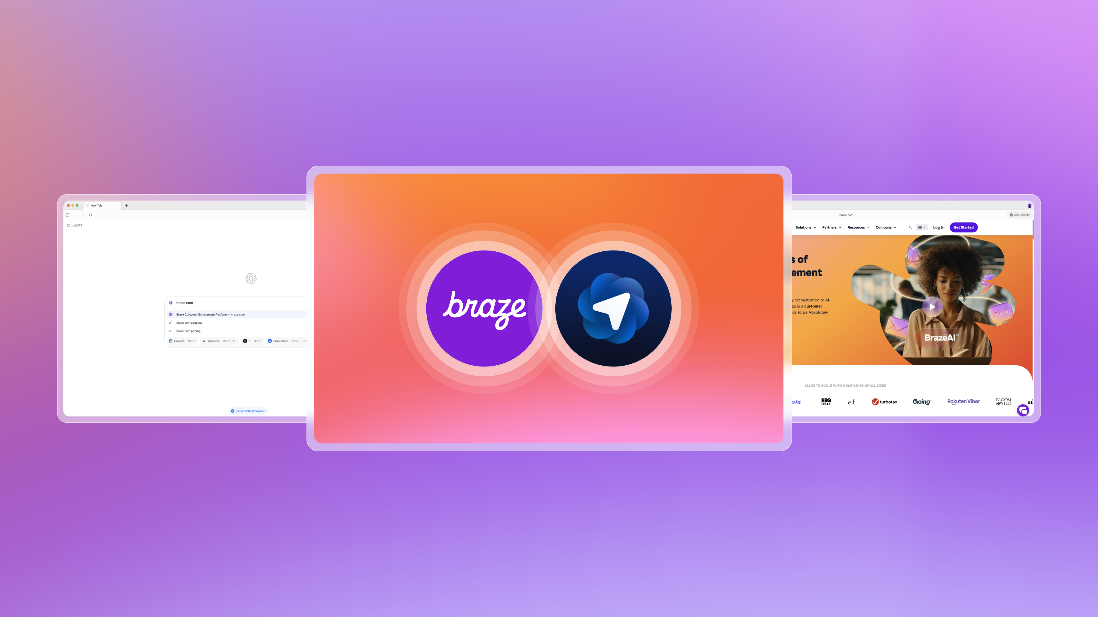 The word "braze" in white script on an abstract orange and pink background.