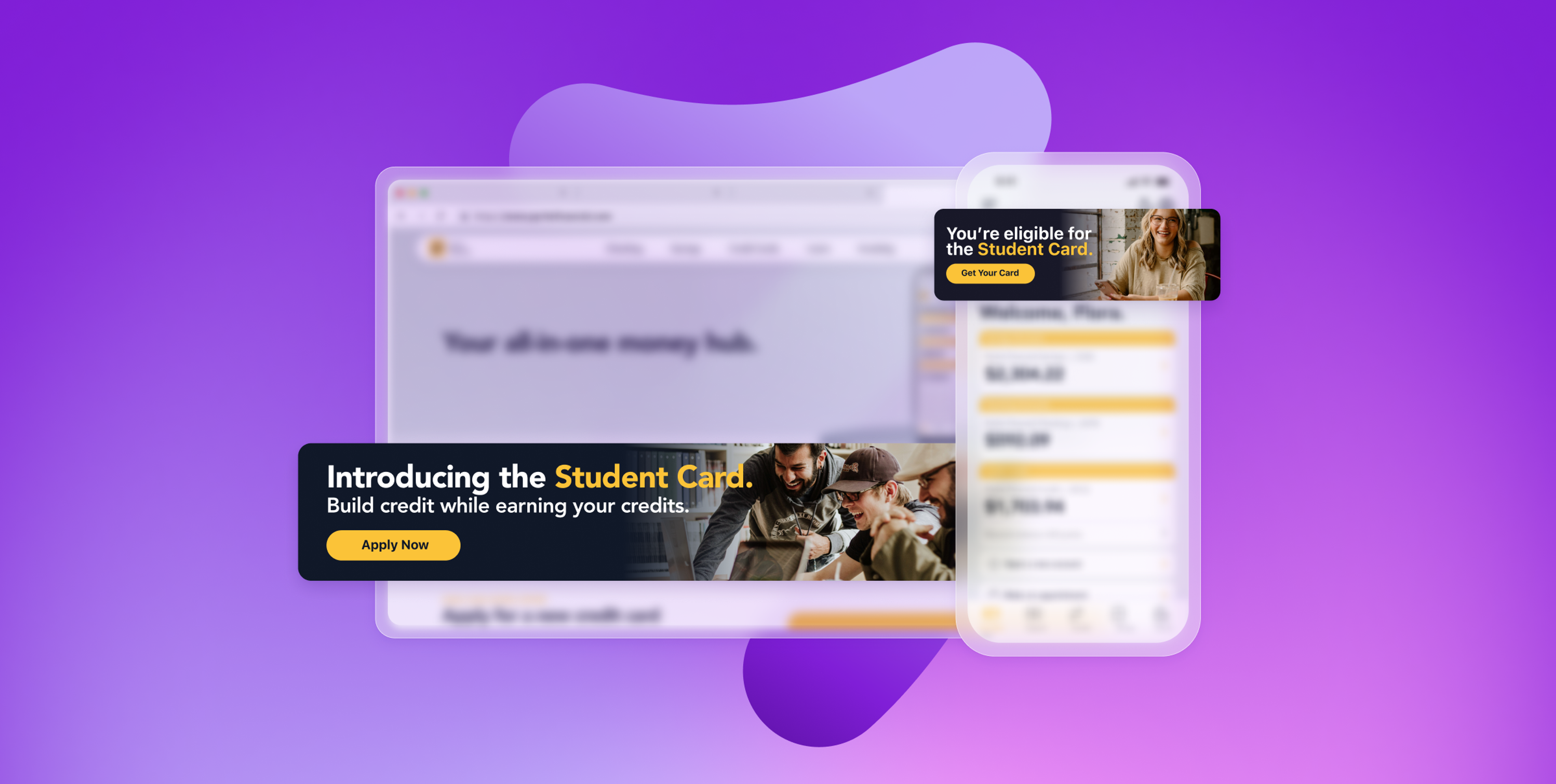 an advertisement for the student card is displayed on a computer and phone