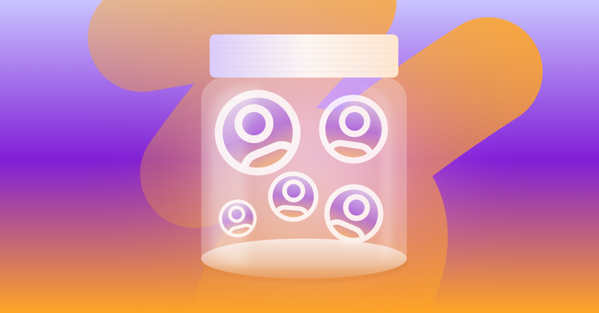 a jar with circles inside of it on a purple and orange background