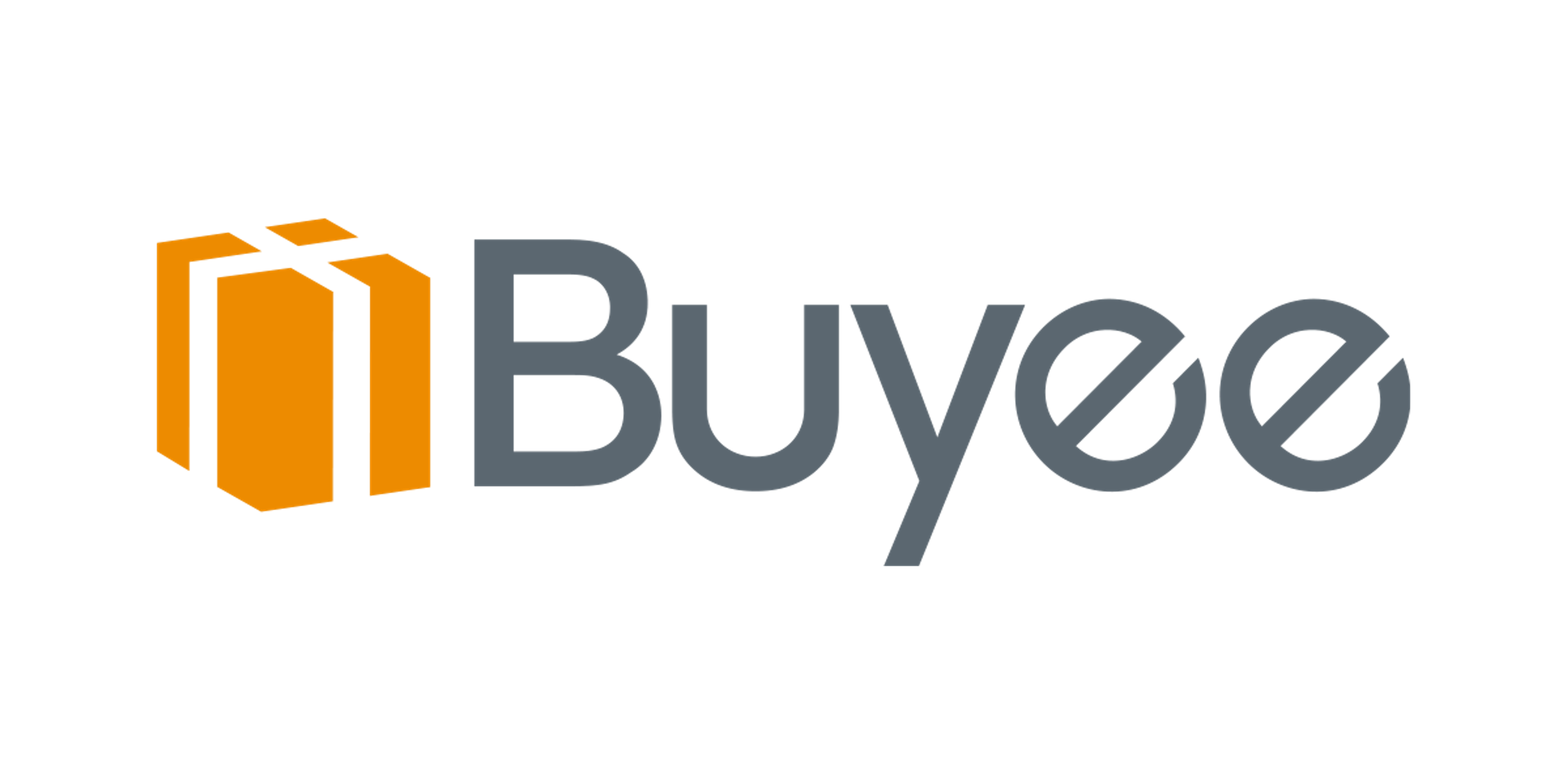 Buyeeのロゴ。オレンジ色の箱とグレーの文字で構成されています。