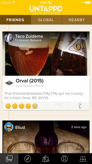A smartphone screen displaying a social media app with a post about a beer called Orval. The post includes a photo of a beer glass and user comments.