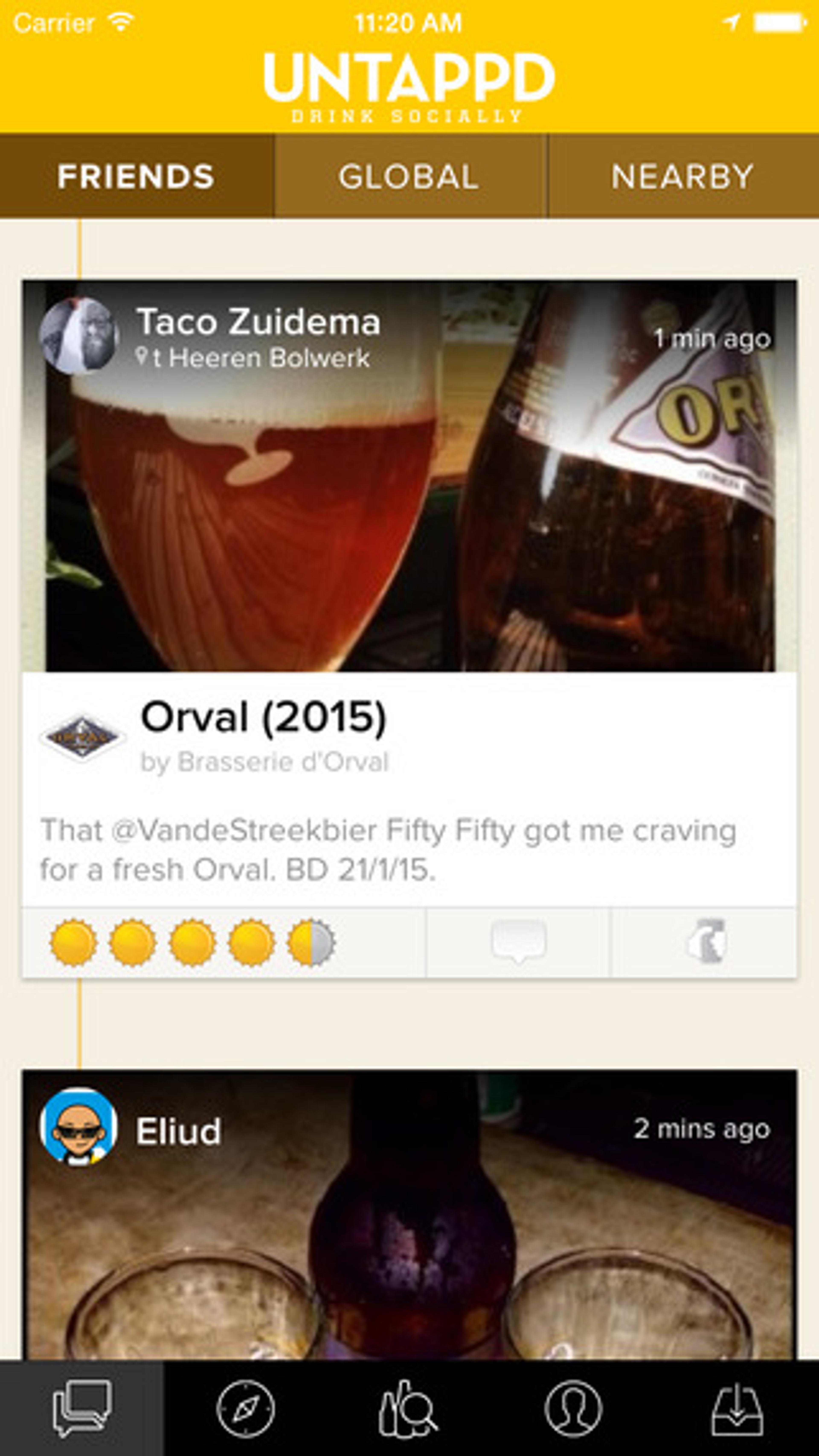 A smartphone screen displaying a social media app with a post about a beer called Orval. The post includes a photo of a beer glass and user comments.