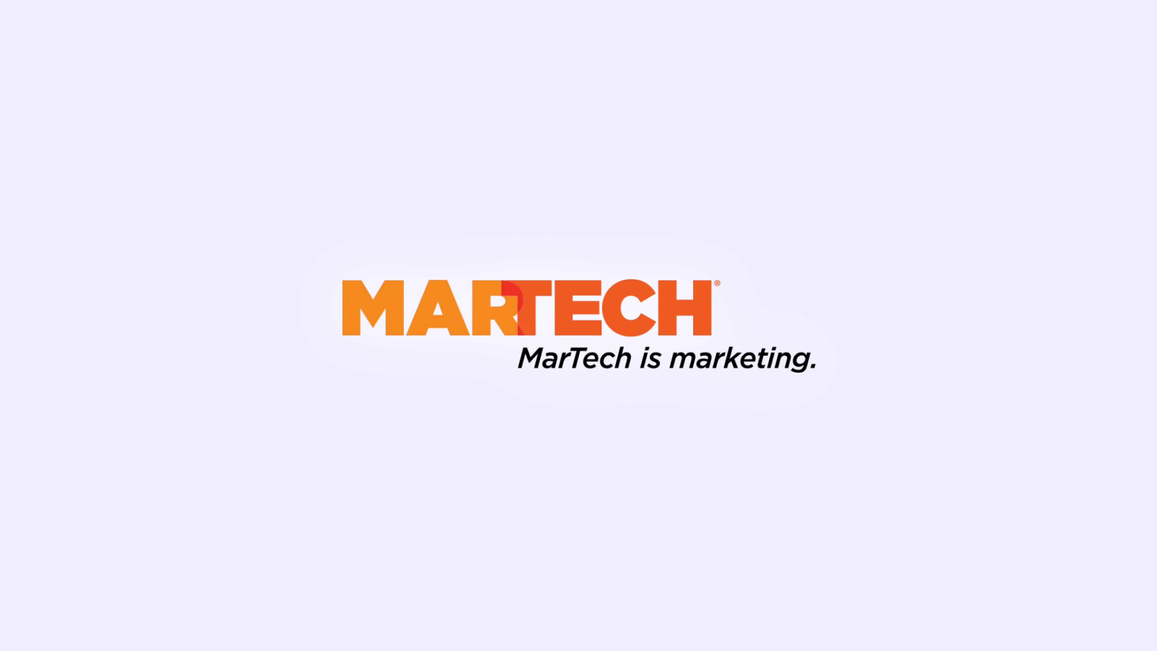 The image features the word "MARTECH" in bold orange letters, with the tagline "MarTech is marketing." below it. The background is light purple.