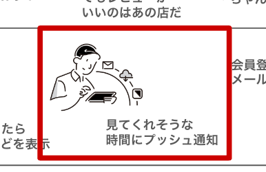 スマートフォンを操作している人物のイラスト。プッシュ通知のアイコンが表示されている。