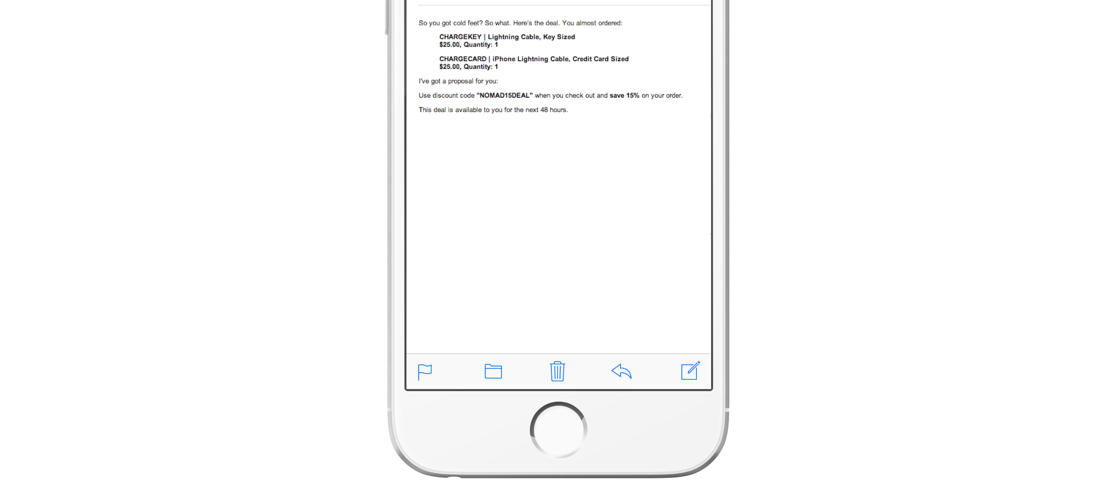 A smartphone displaying an email with details about a reservation, including the date, time, and payment information. The email also mentions a "TOMORROW" reminder.