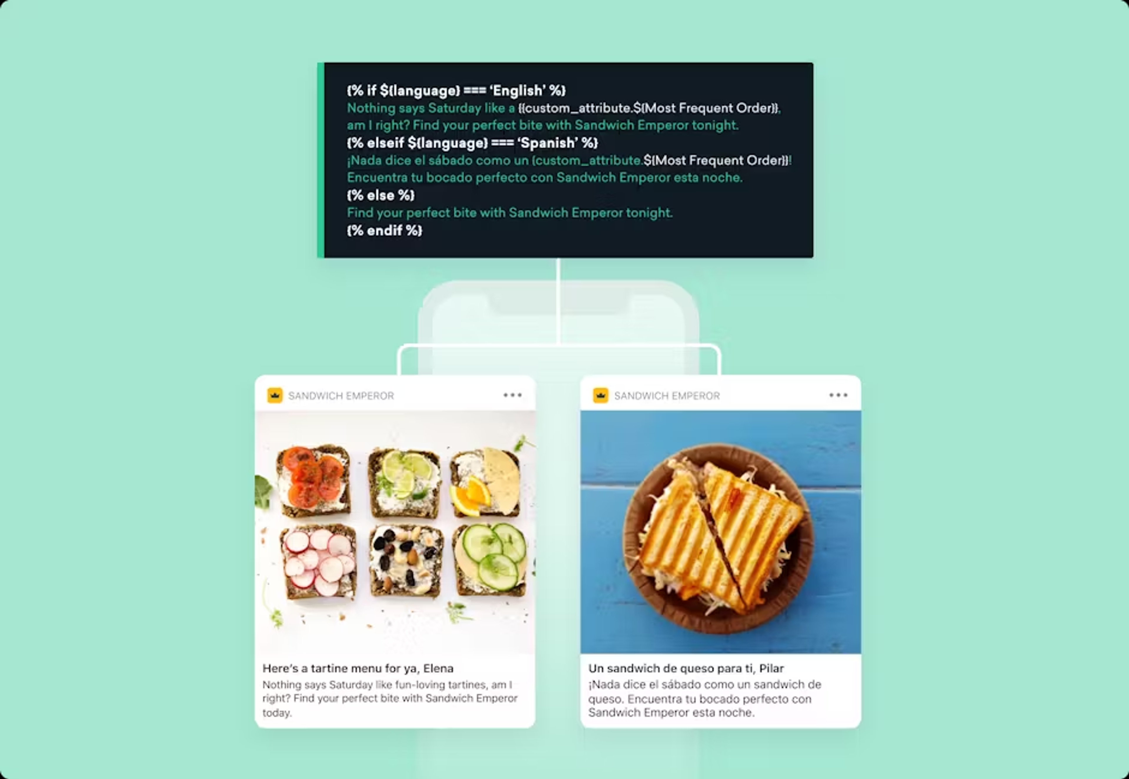 two sandwich emperor advertisements on a phone screen