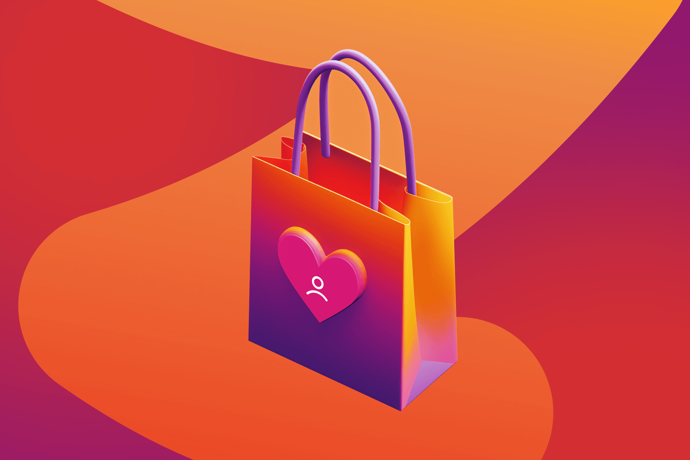 a shopping bag with a pink heart with the letter o on it