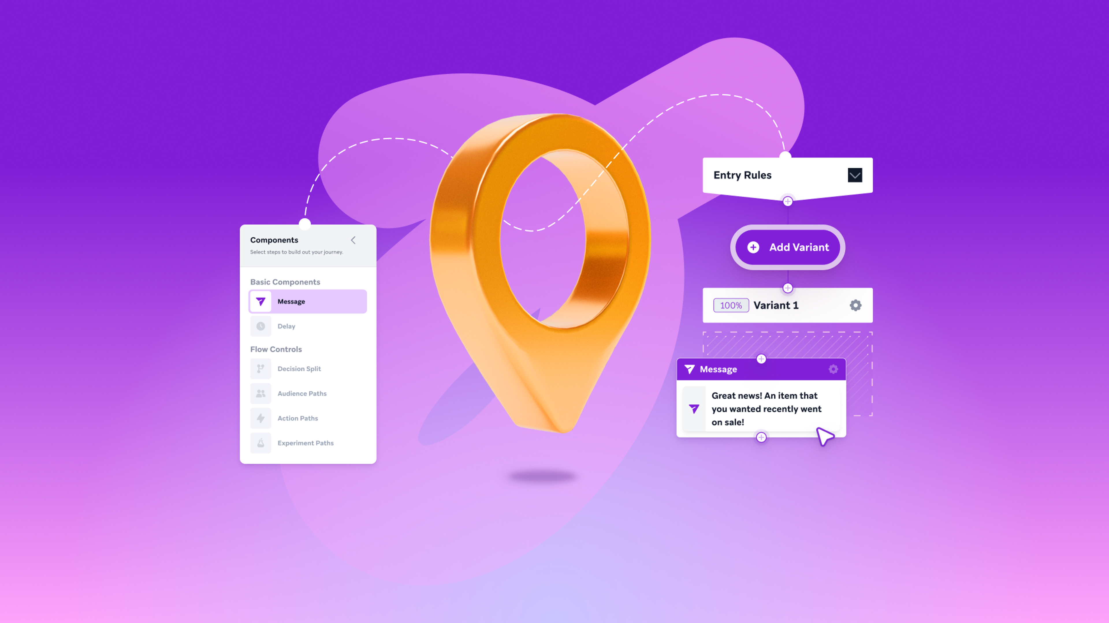 a purple background with a map pin on it