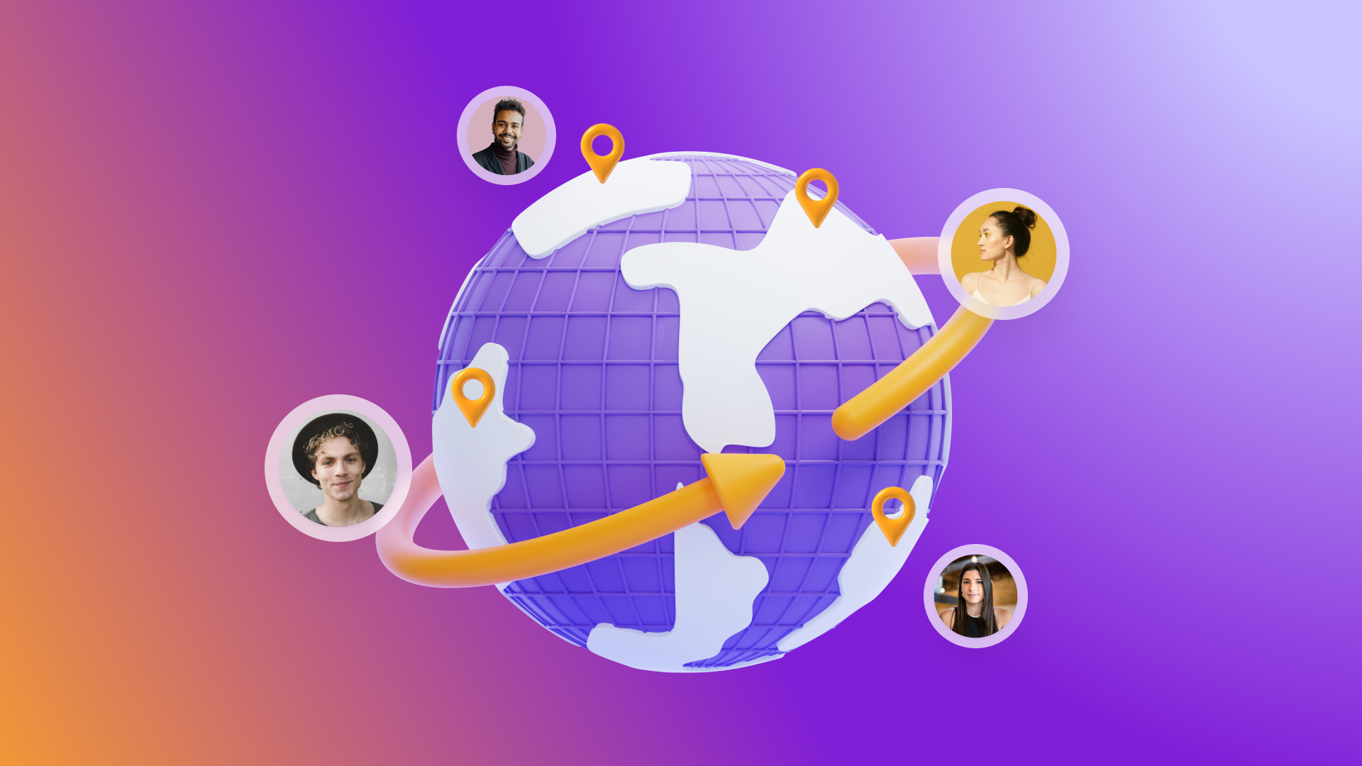 a group of people are connected to each other around a globe