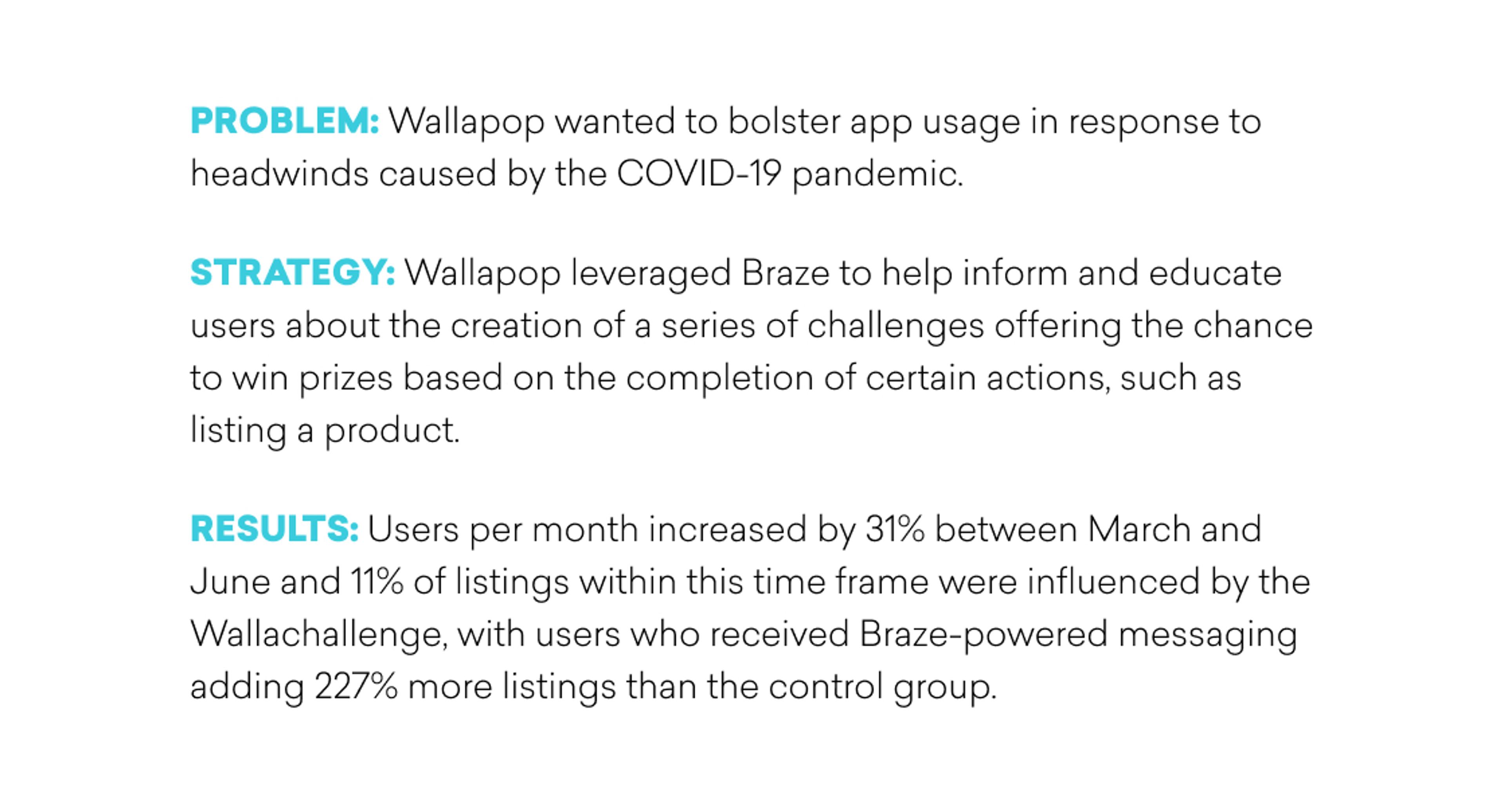 WallapopはCOVID-19パンデミックの影響に対応するため、ユーザーの参加を促進する戦略を実施しました。結果として、ユーザー数が31％増加し、リスティングも227％増加しました。