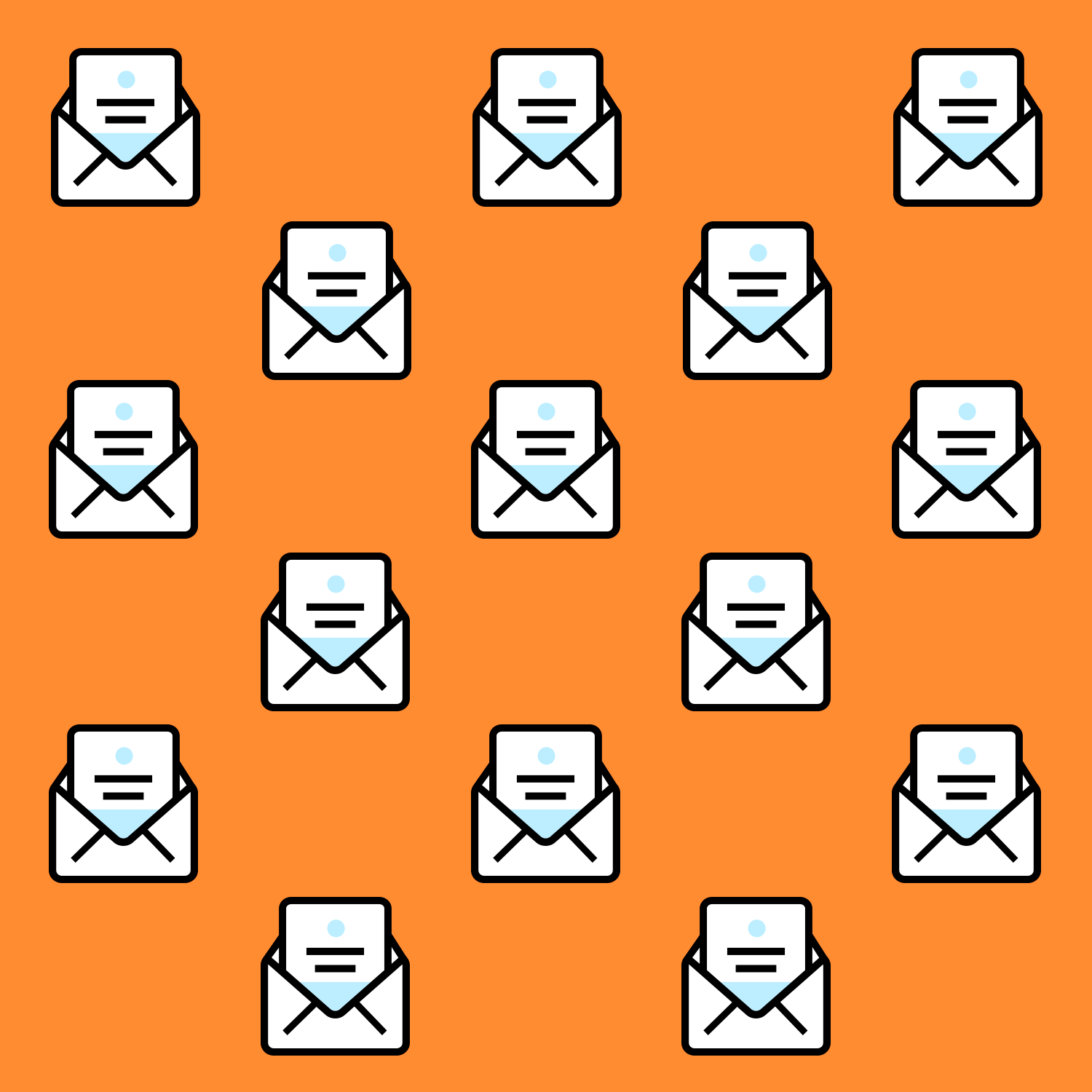 a pattern of envelopes with letters in them on an orange background