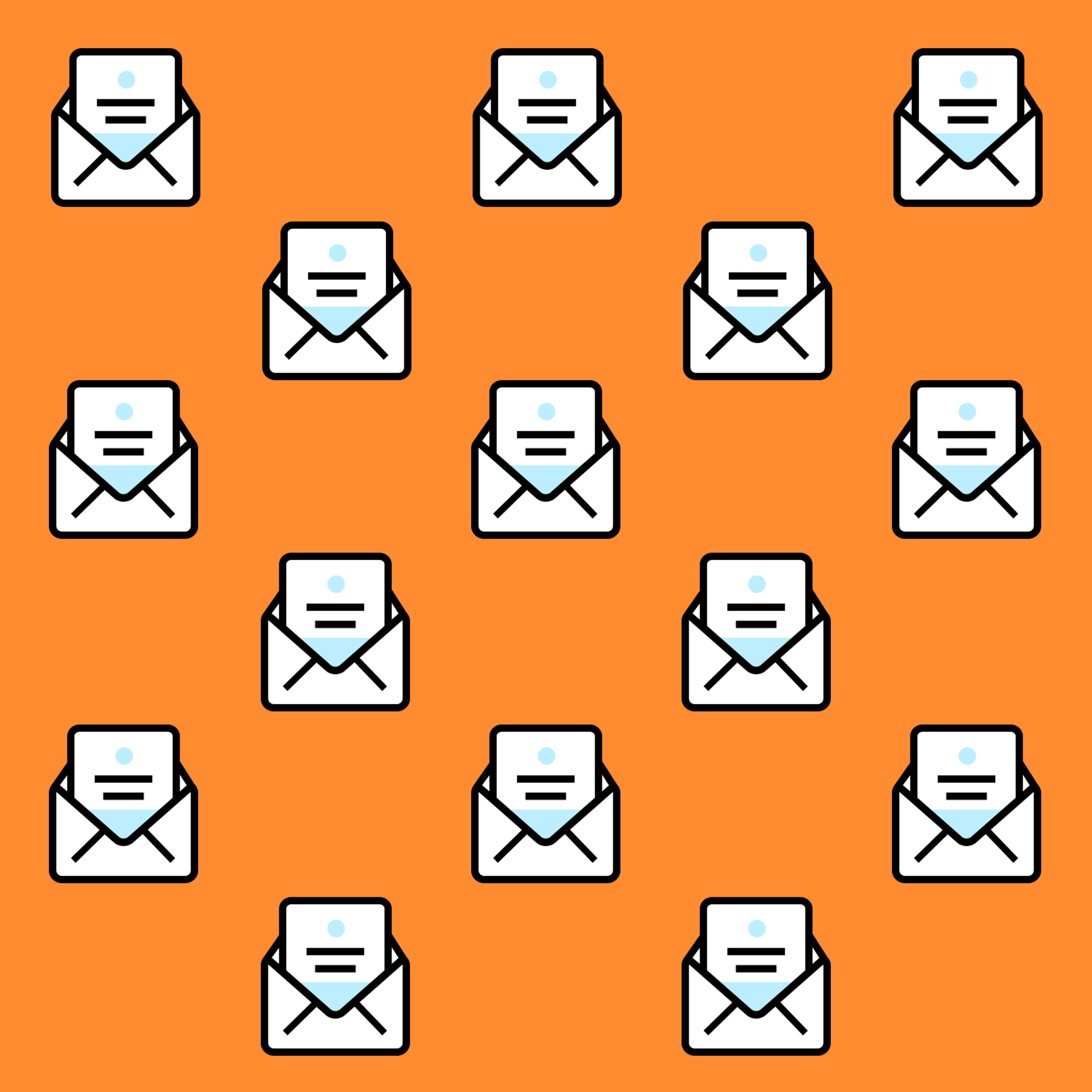a pattern of envelopes with letters in them on an orange background