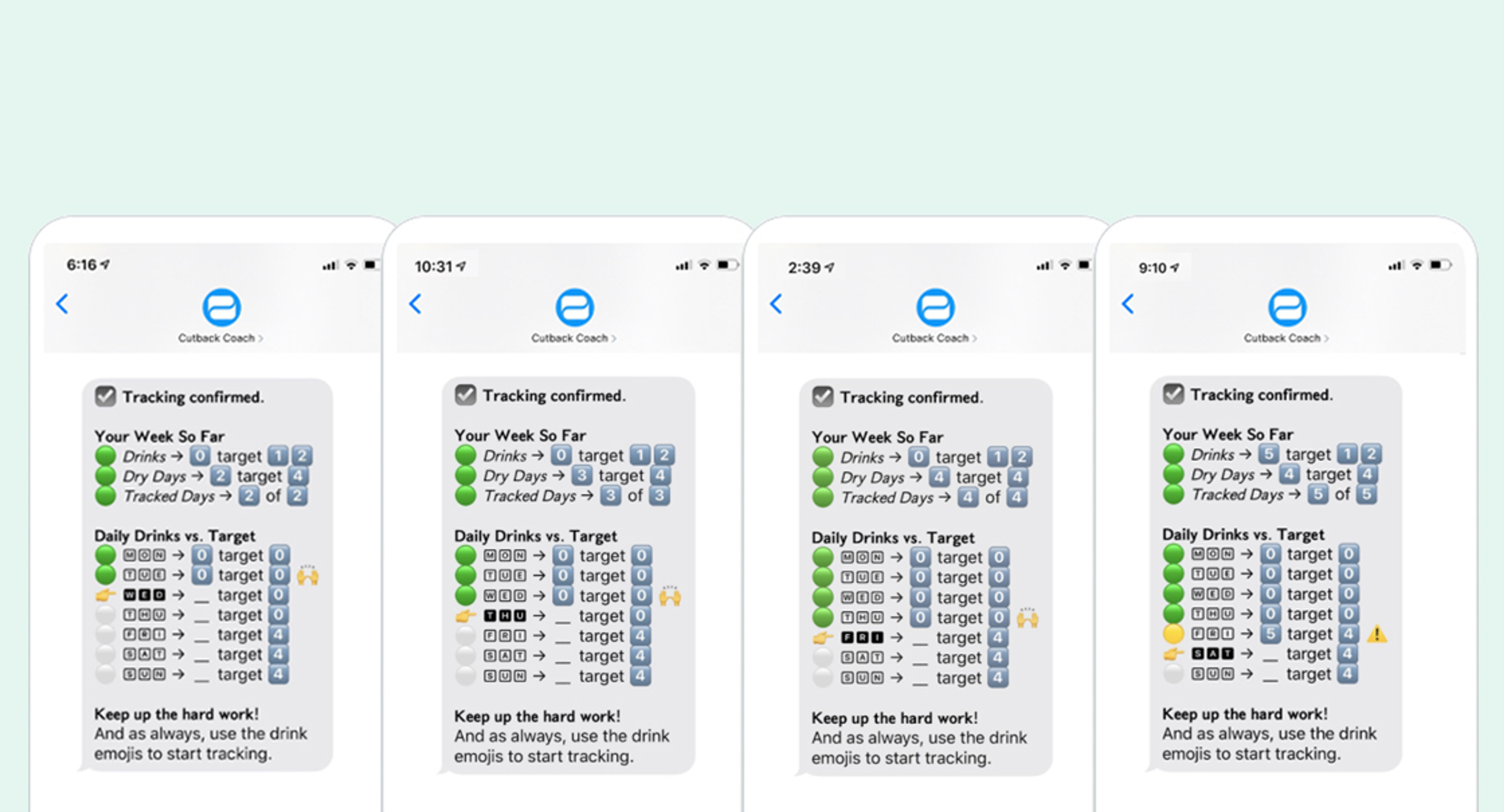 Daily progress updates from Sunnyside, delivered via Braze SMS