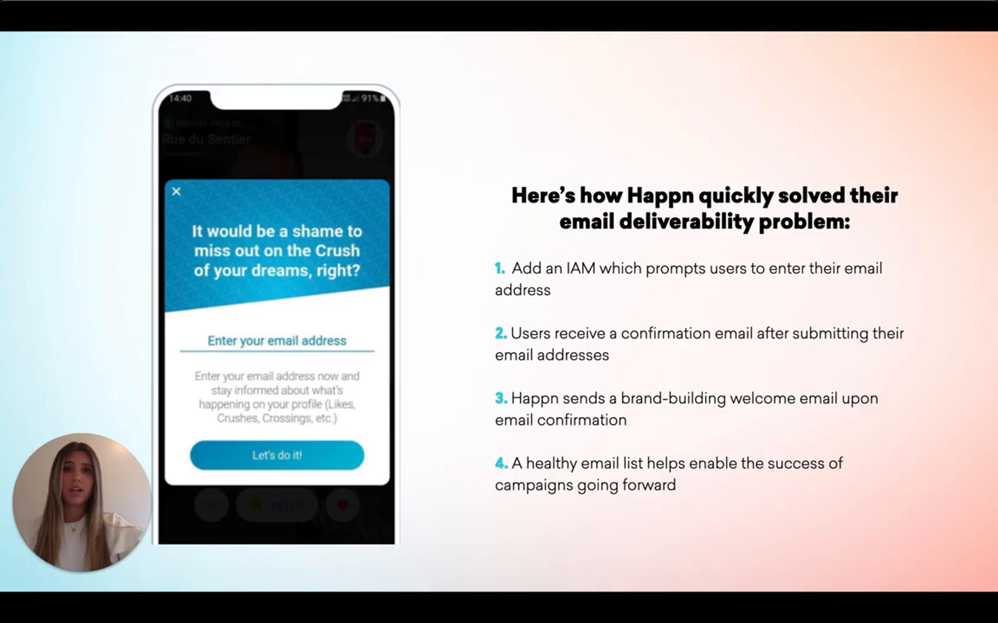 Testimonial-Happn Used In-App Messages to Boost Email Deliverability by 3X