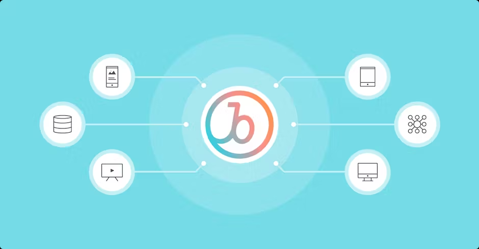 a blue background with a circle with the letter b on it