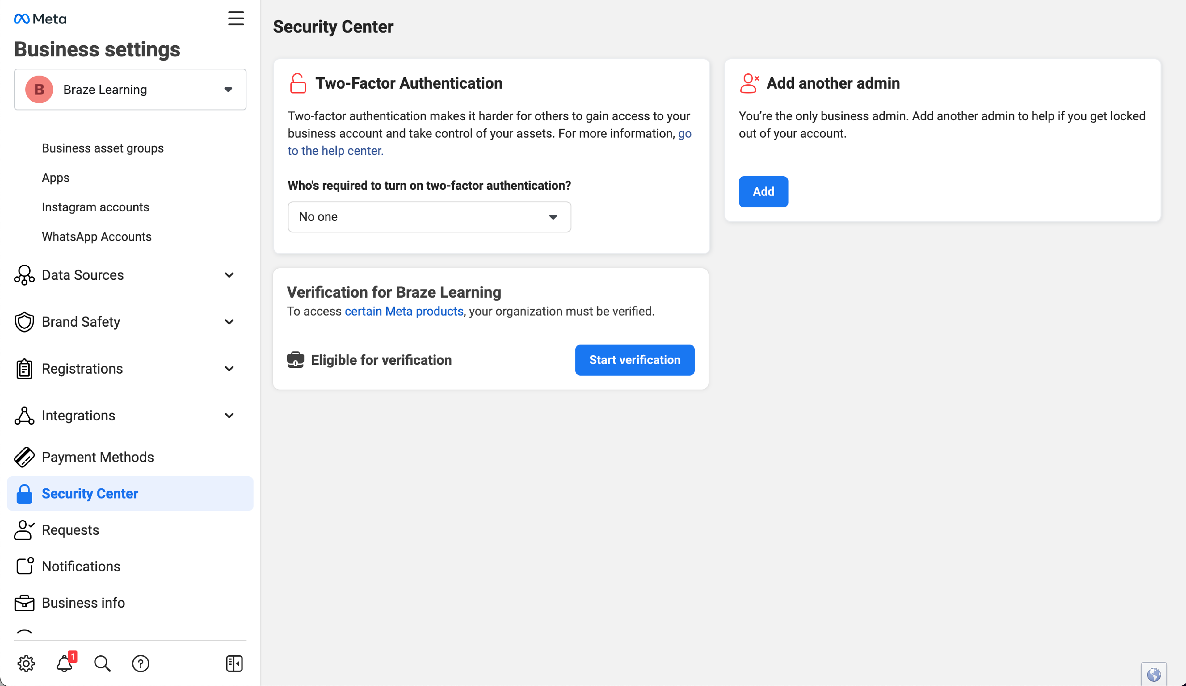 Verificação da empresa no Meta Business Manager