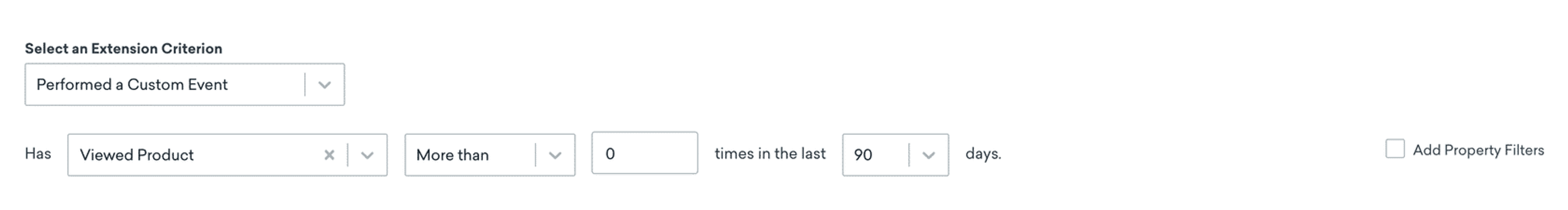 a screen shot depicting drop-down menus for segment extension criteria