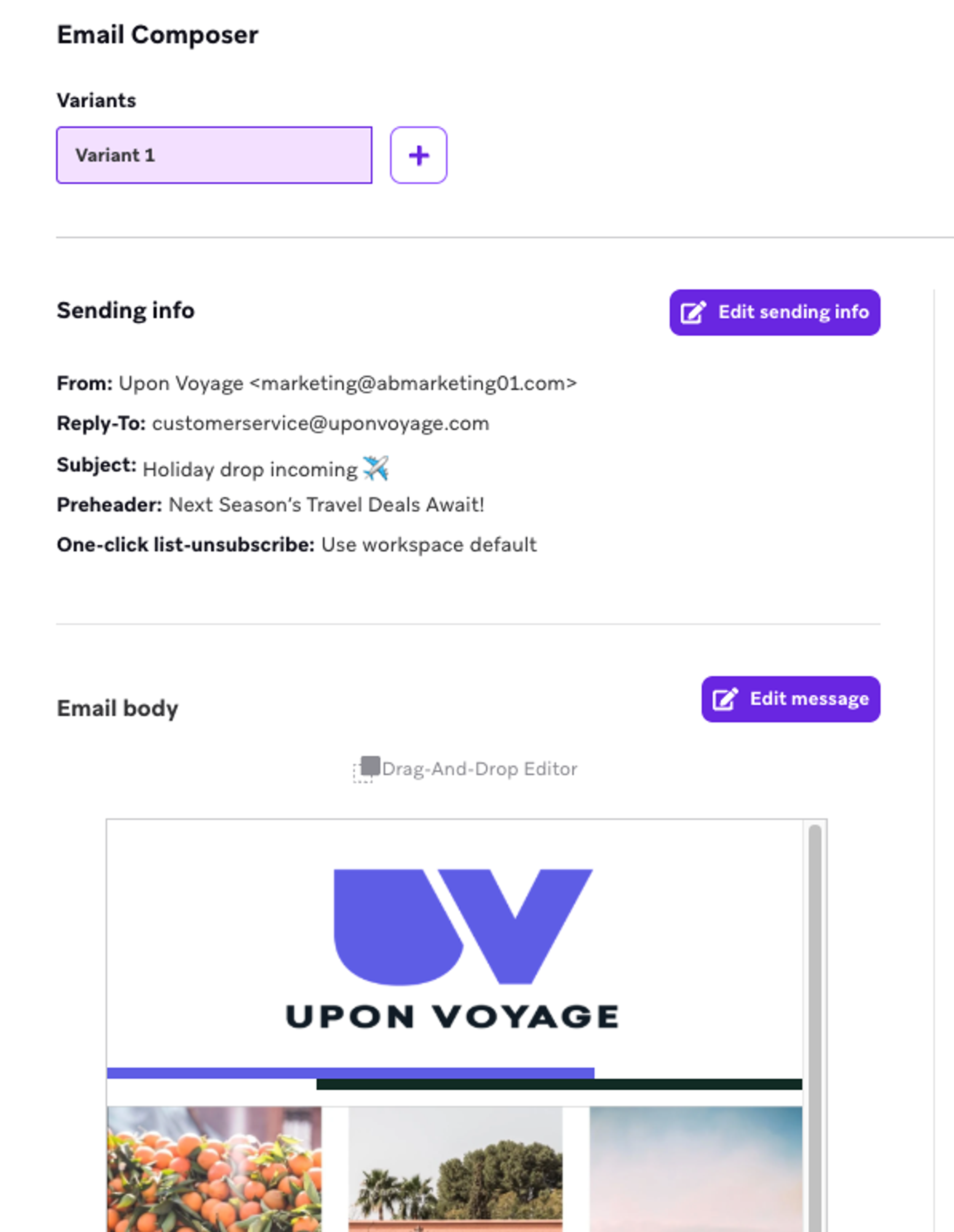 An email campaign built in the Braze dashboard.