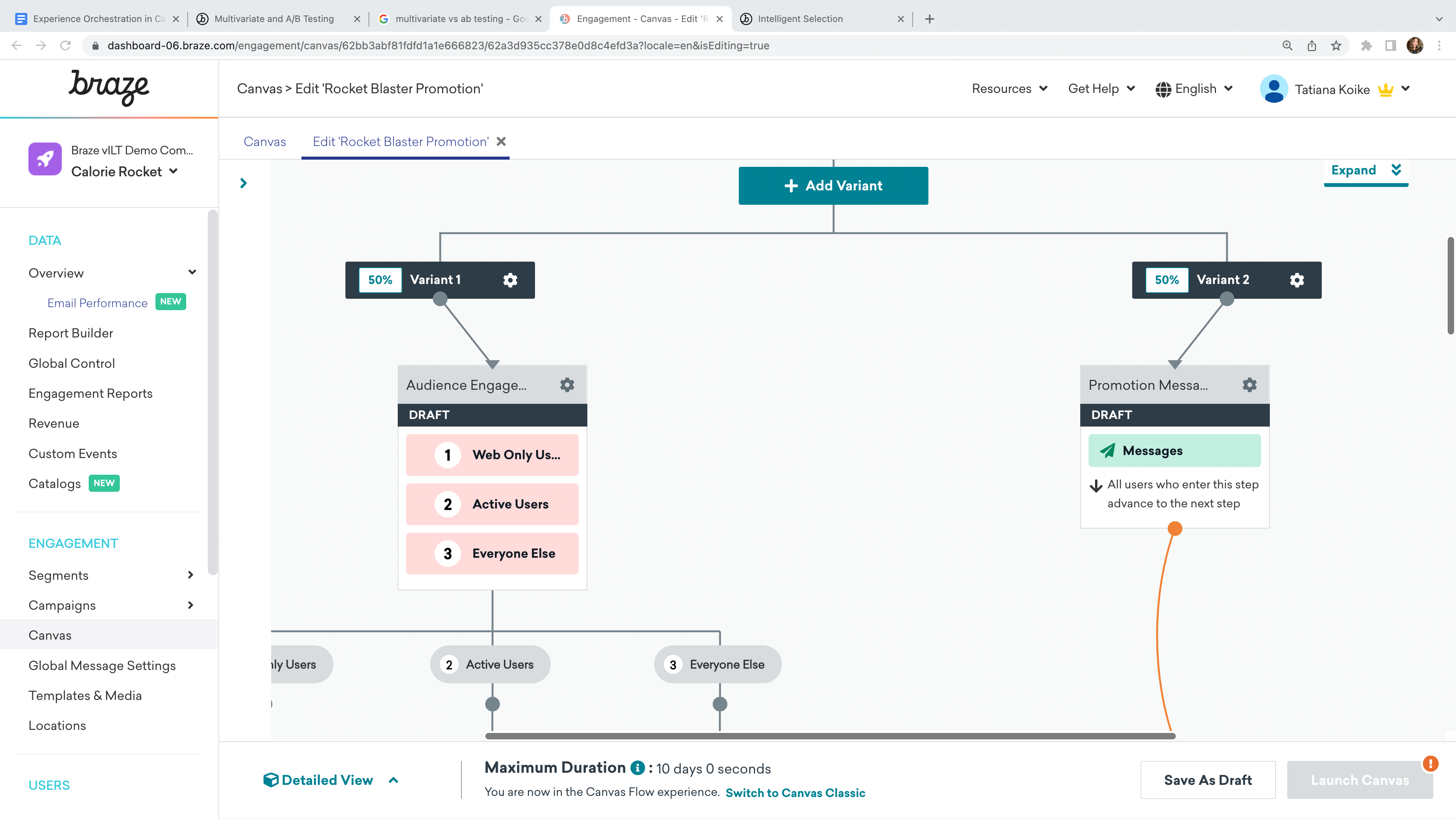 Tests multivariés dans Canvas Flow