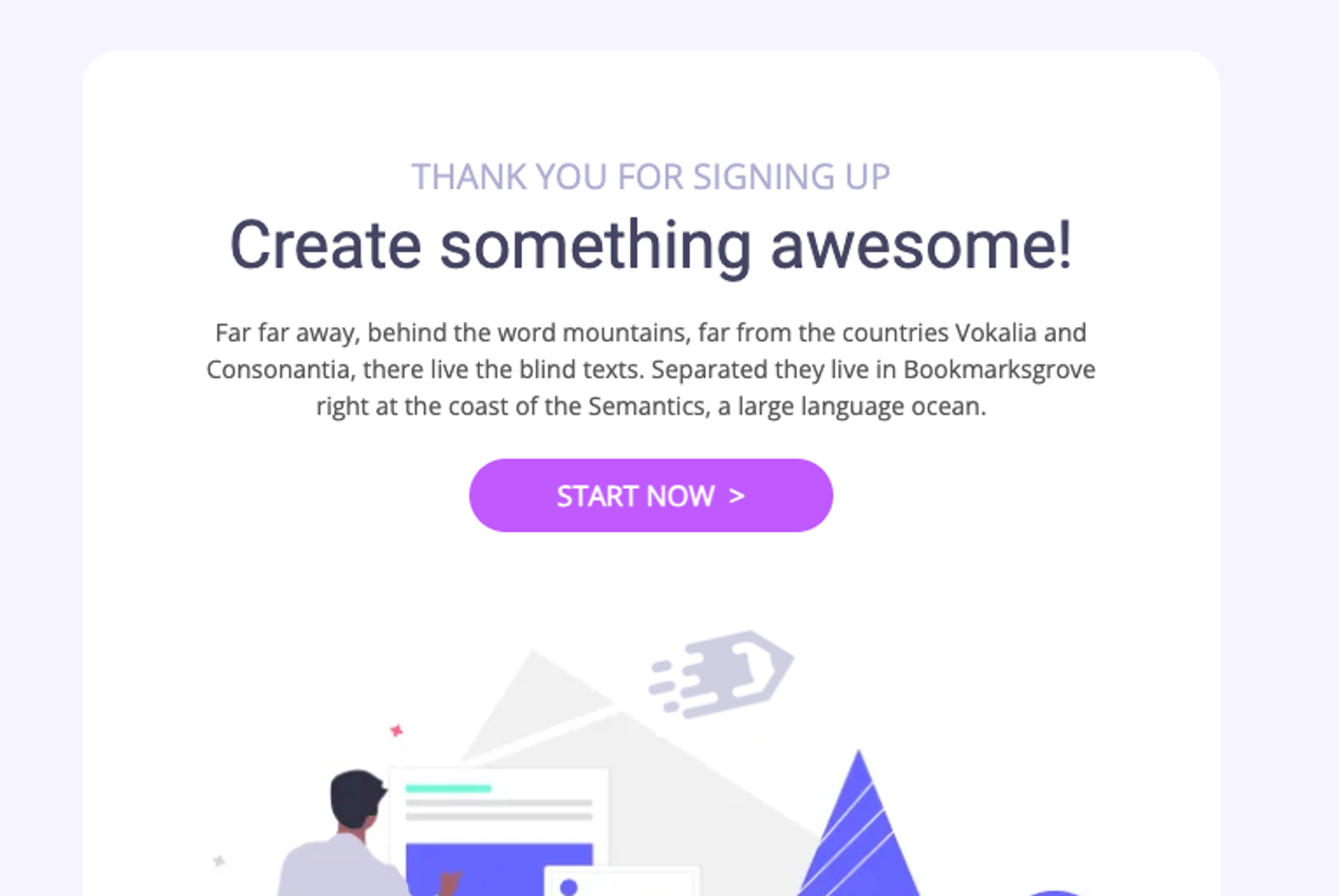 Email with light purple background and white content area