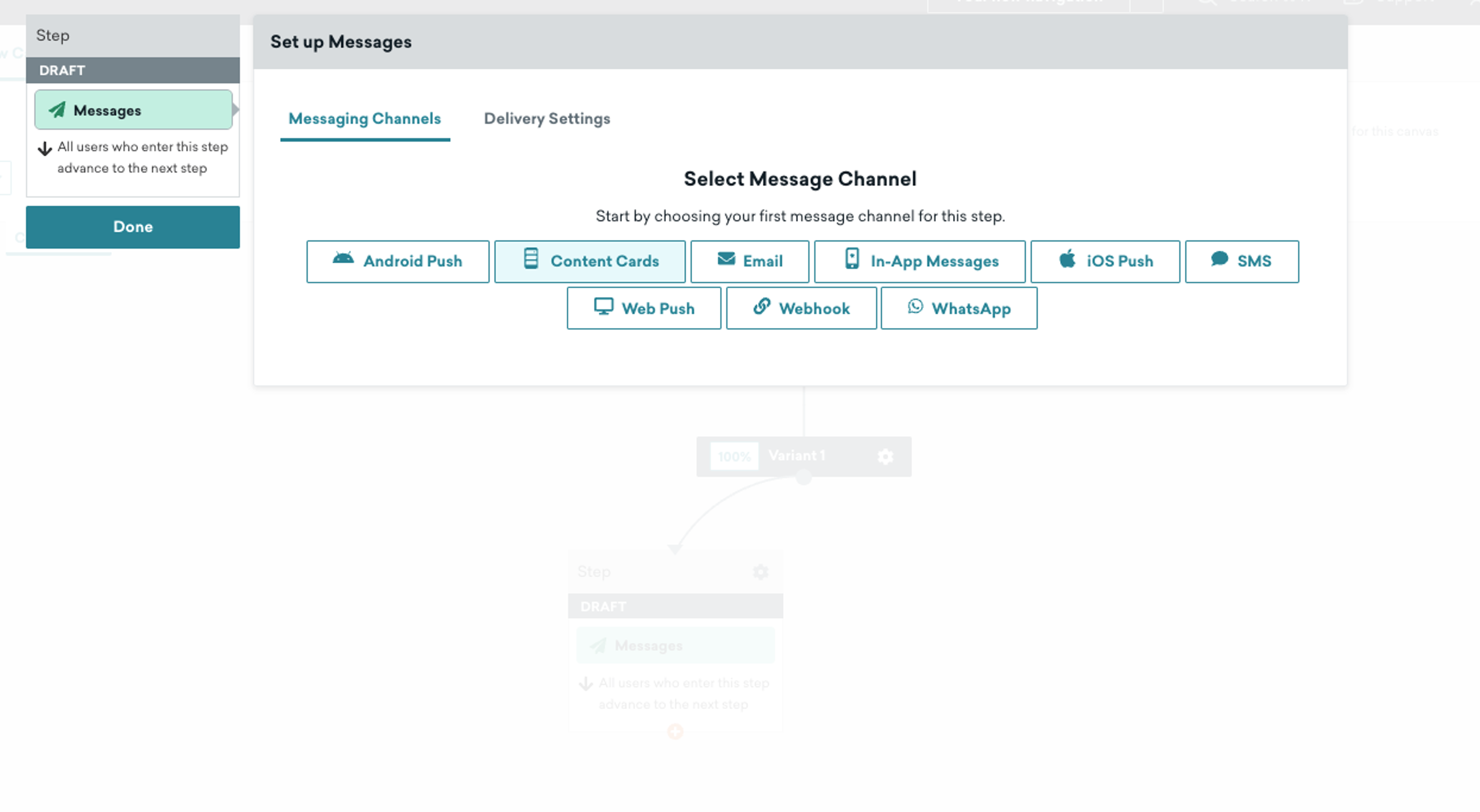 Message channel selection in the Message component