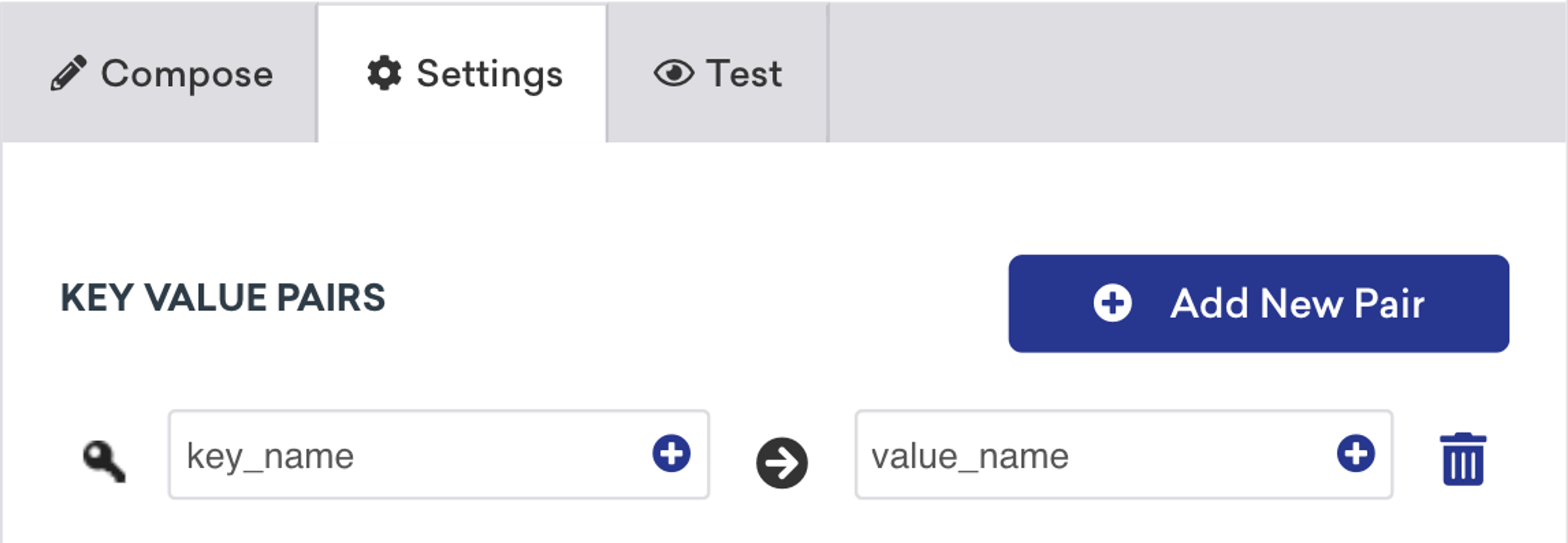 The Braze dashboard interface for adding key-value pairs to a message