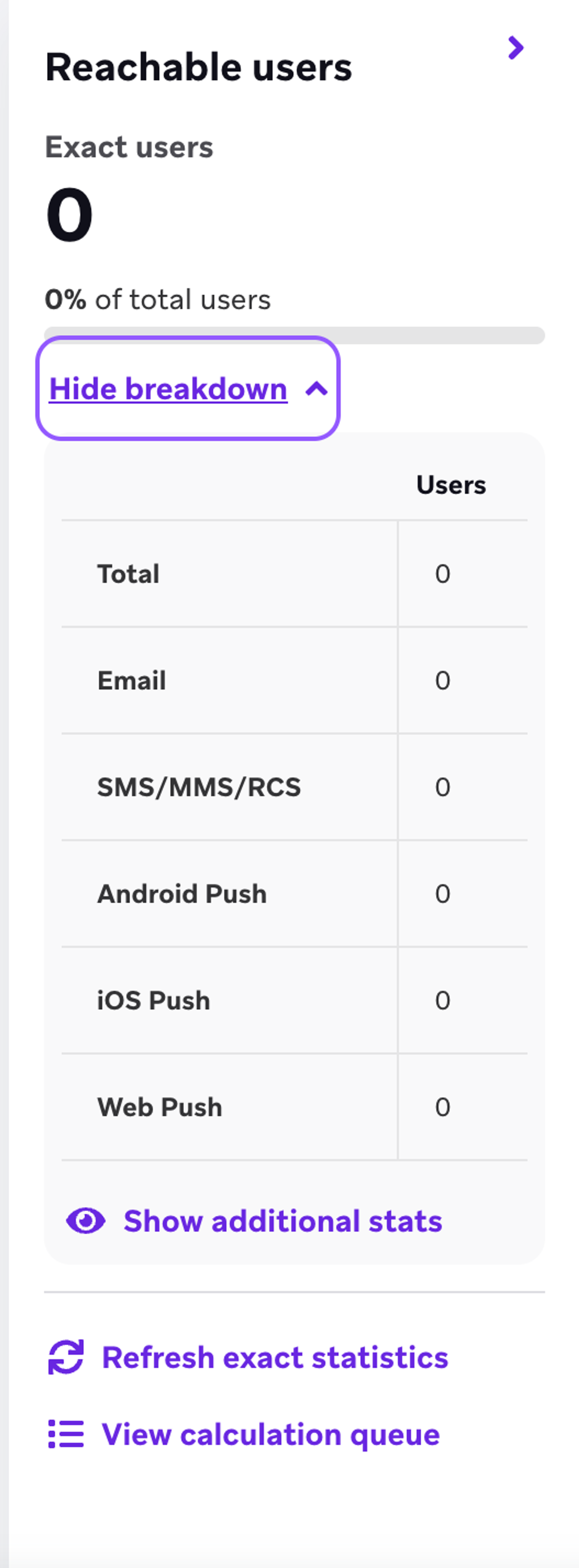 Example of a reachable users calculation in the segmentation tool.