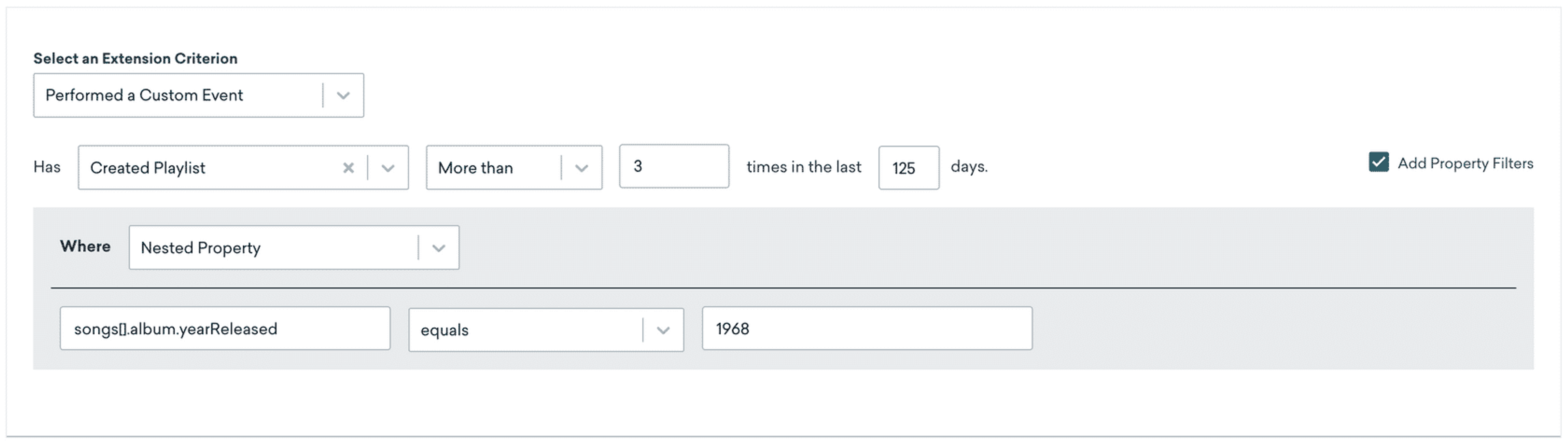 screenshot of segment extension criteria 