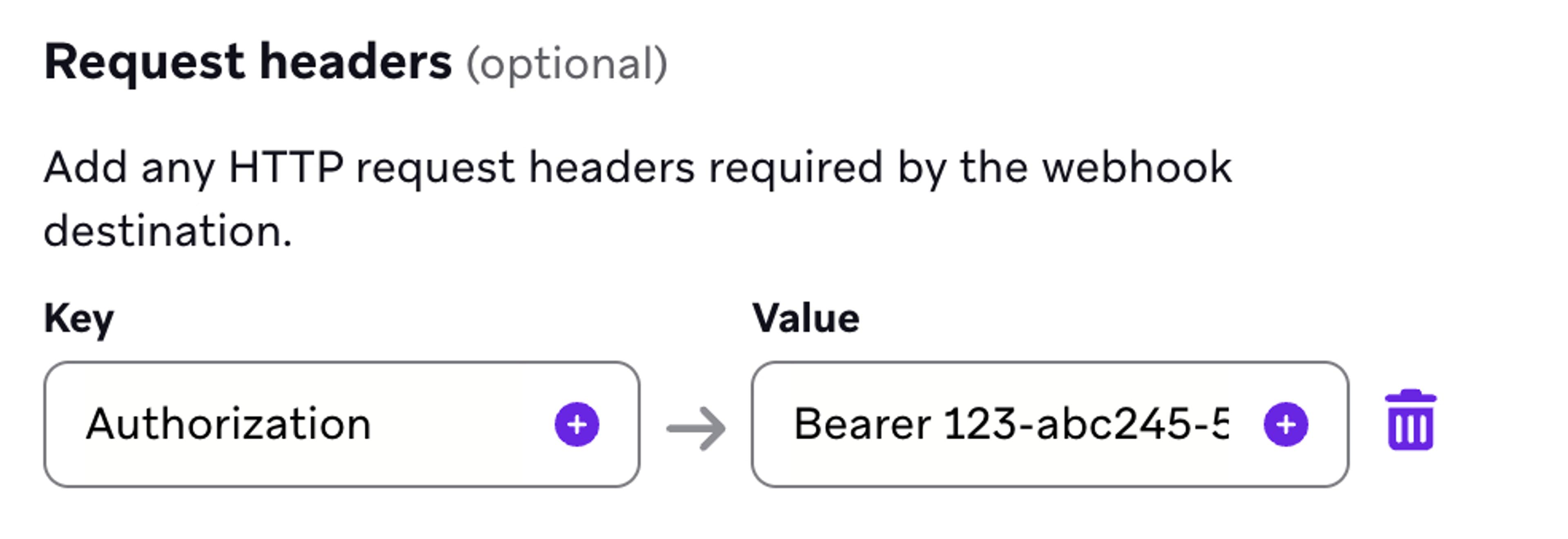 Authorization key-value pair in the webhook composer