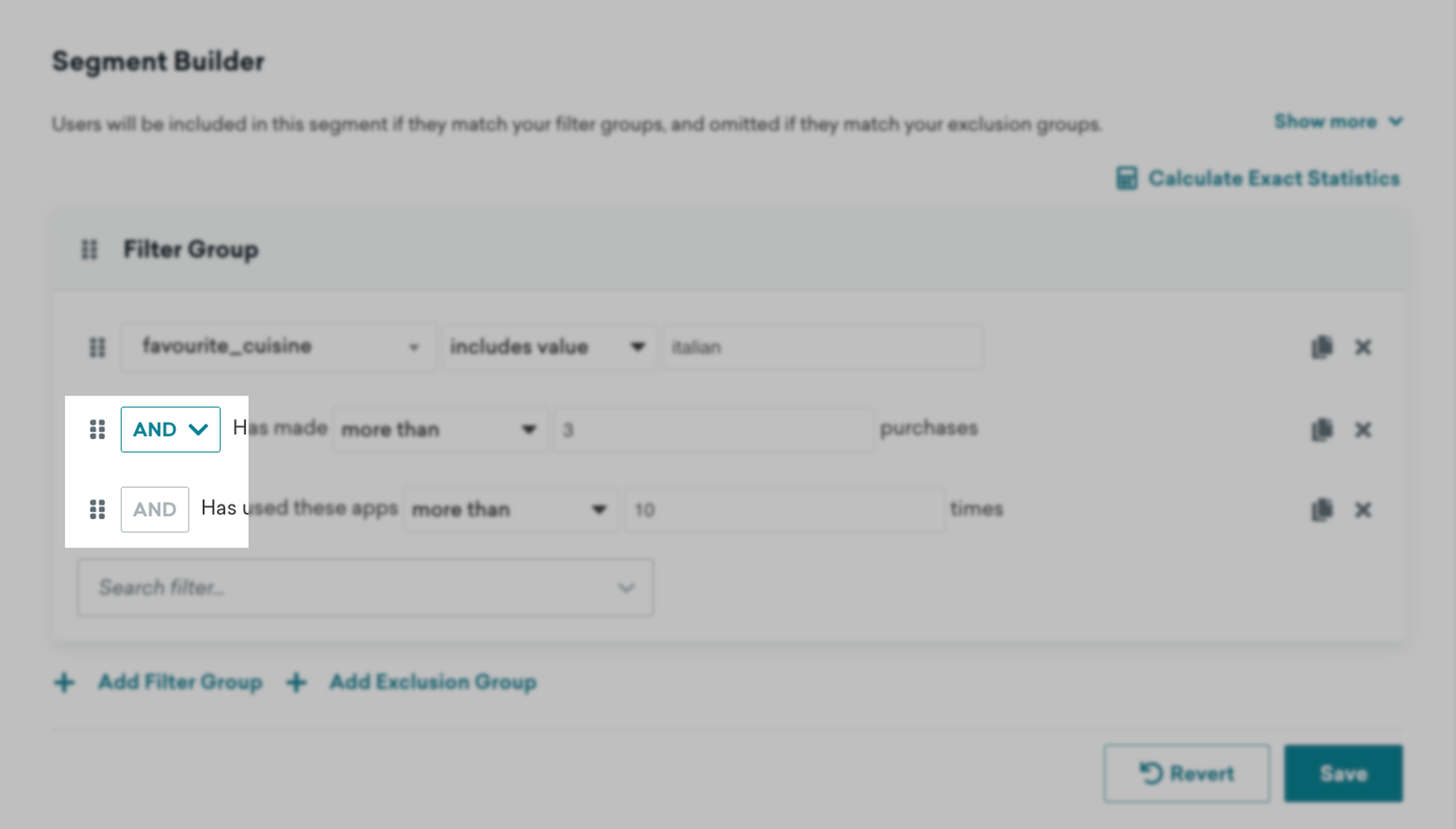 Example of a combination of segmentation filters.