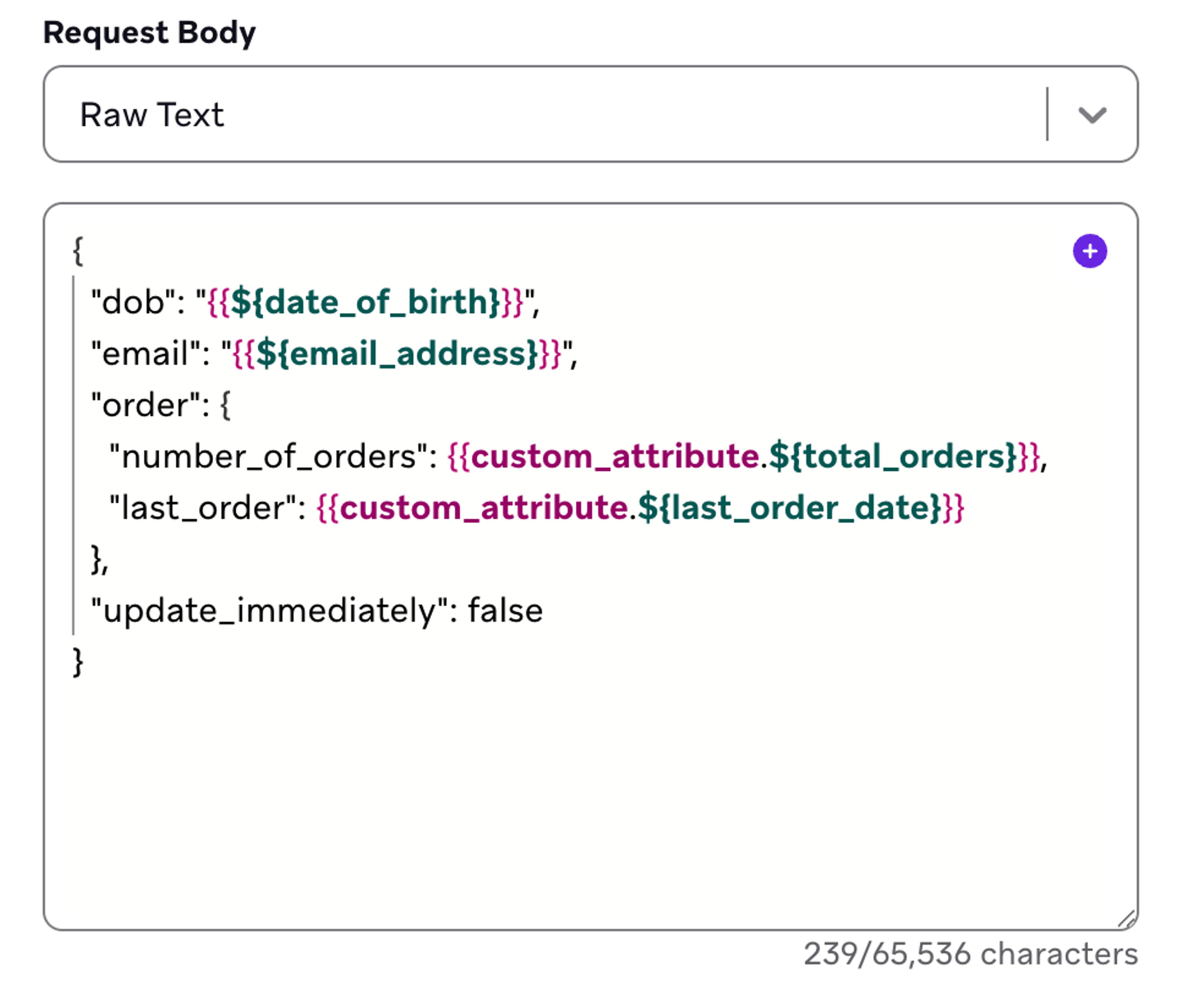 JSON editor in the webhook composer.