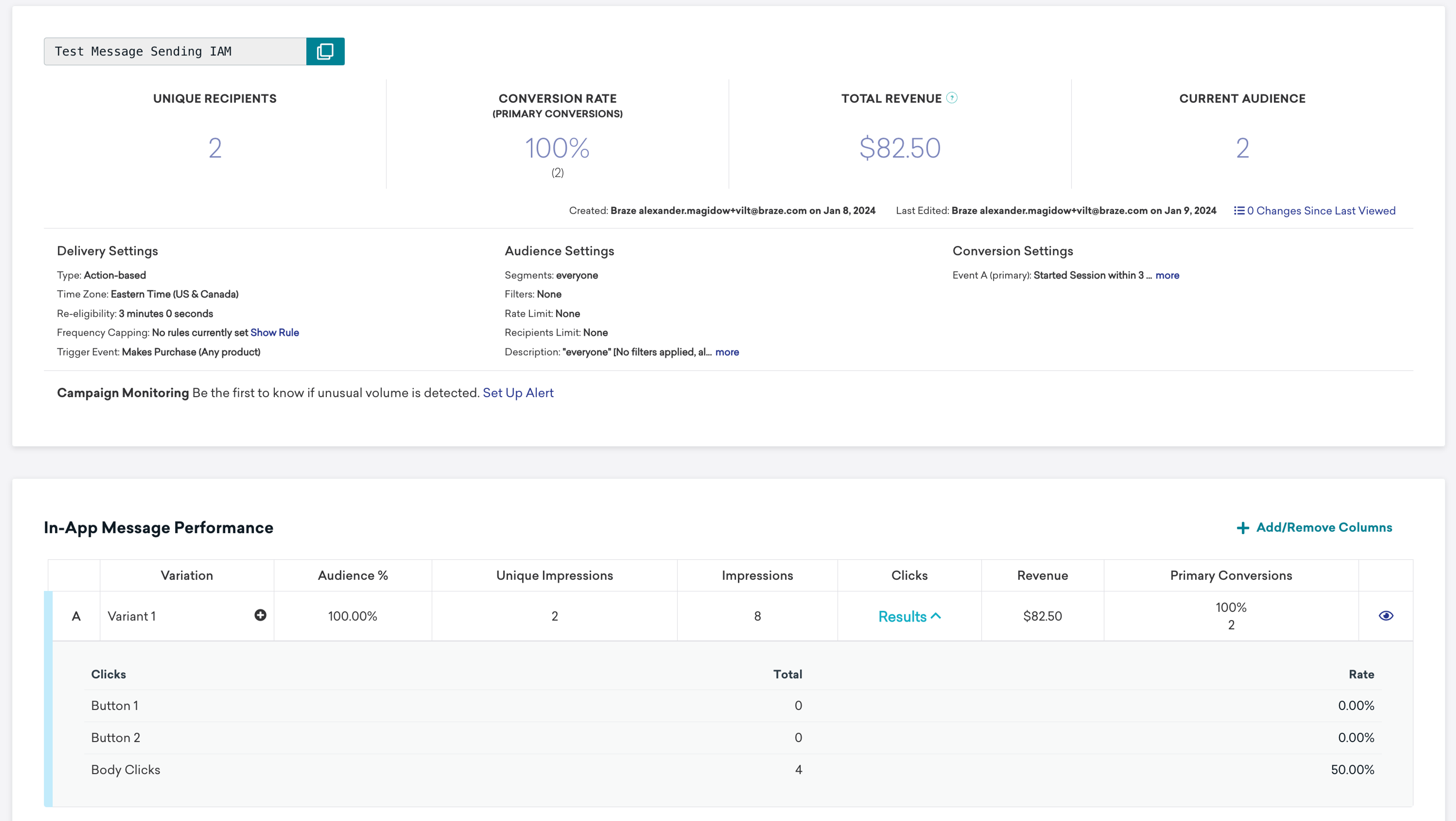 Campaign analytics screen with hotspots.