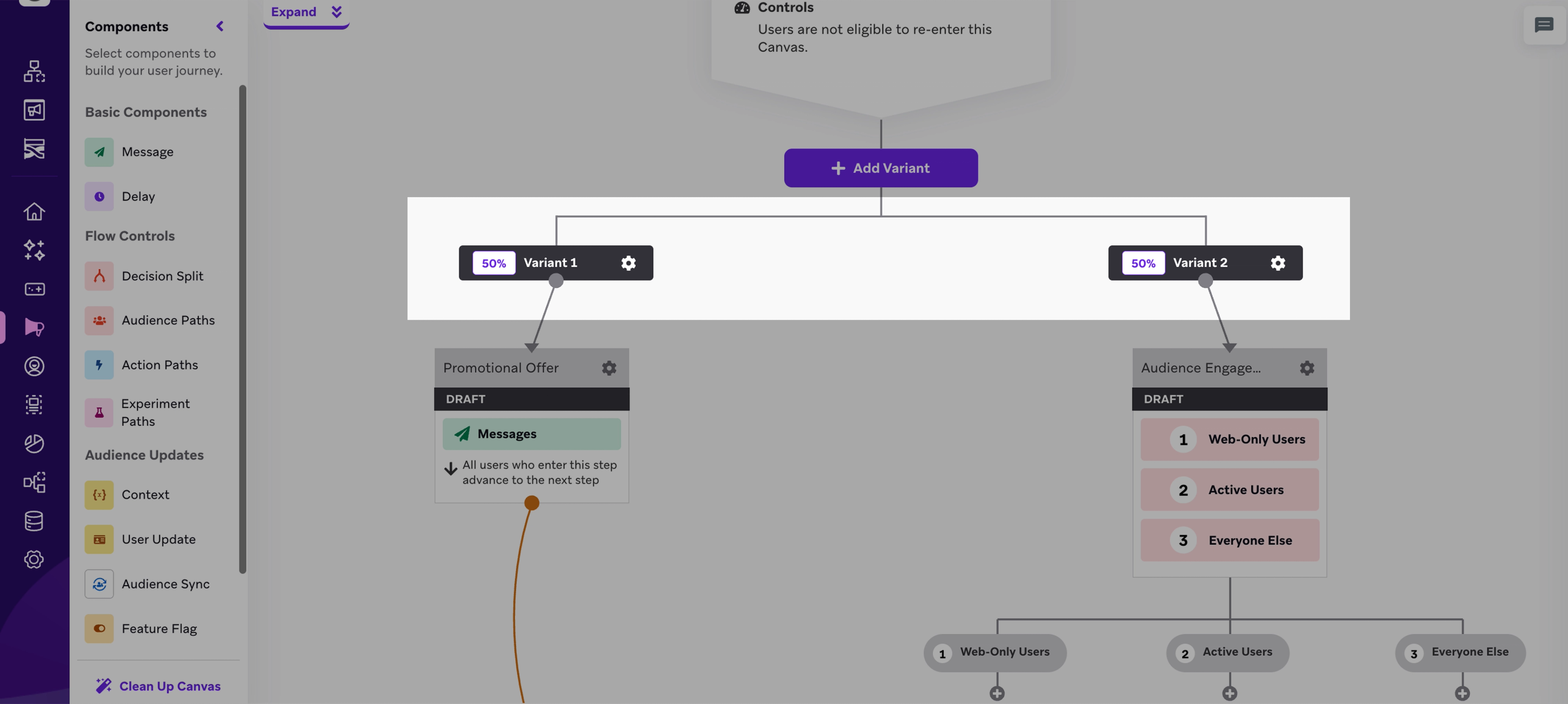 Multivariate testing in Canvas Flow