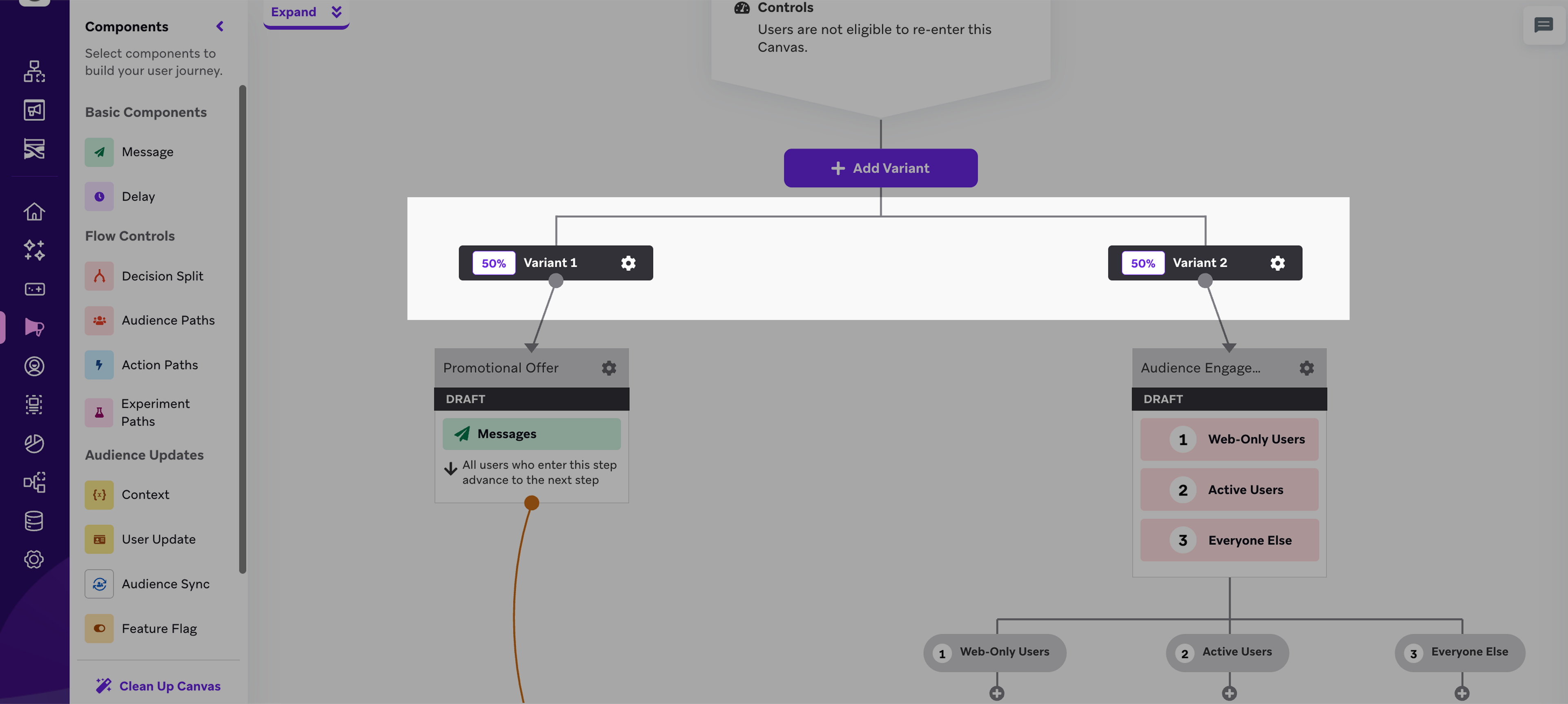 Multivariate testing in Canvas Flow