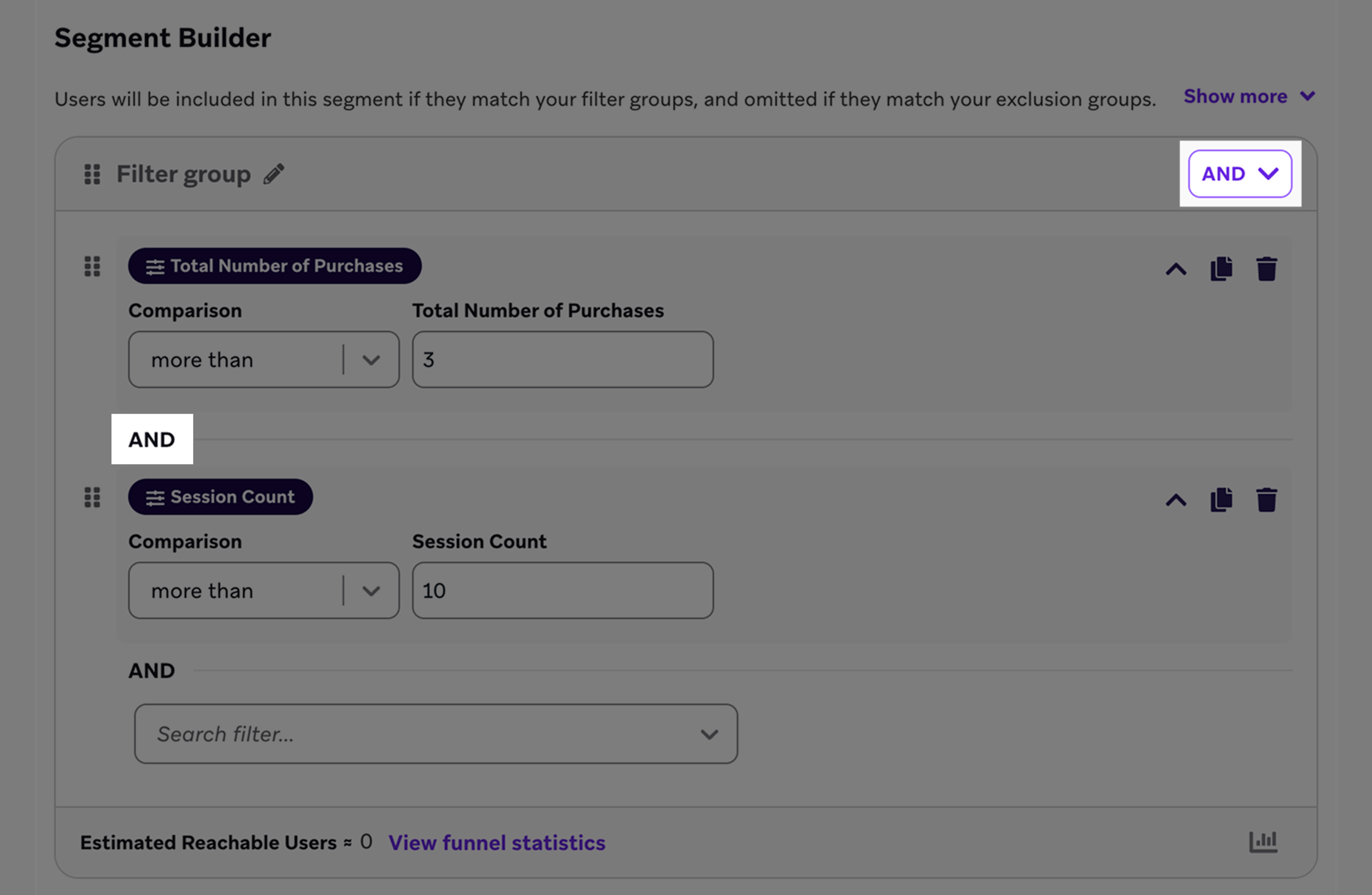 Example of a combination of segmentation filters.
