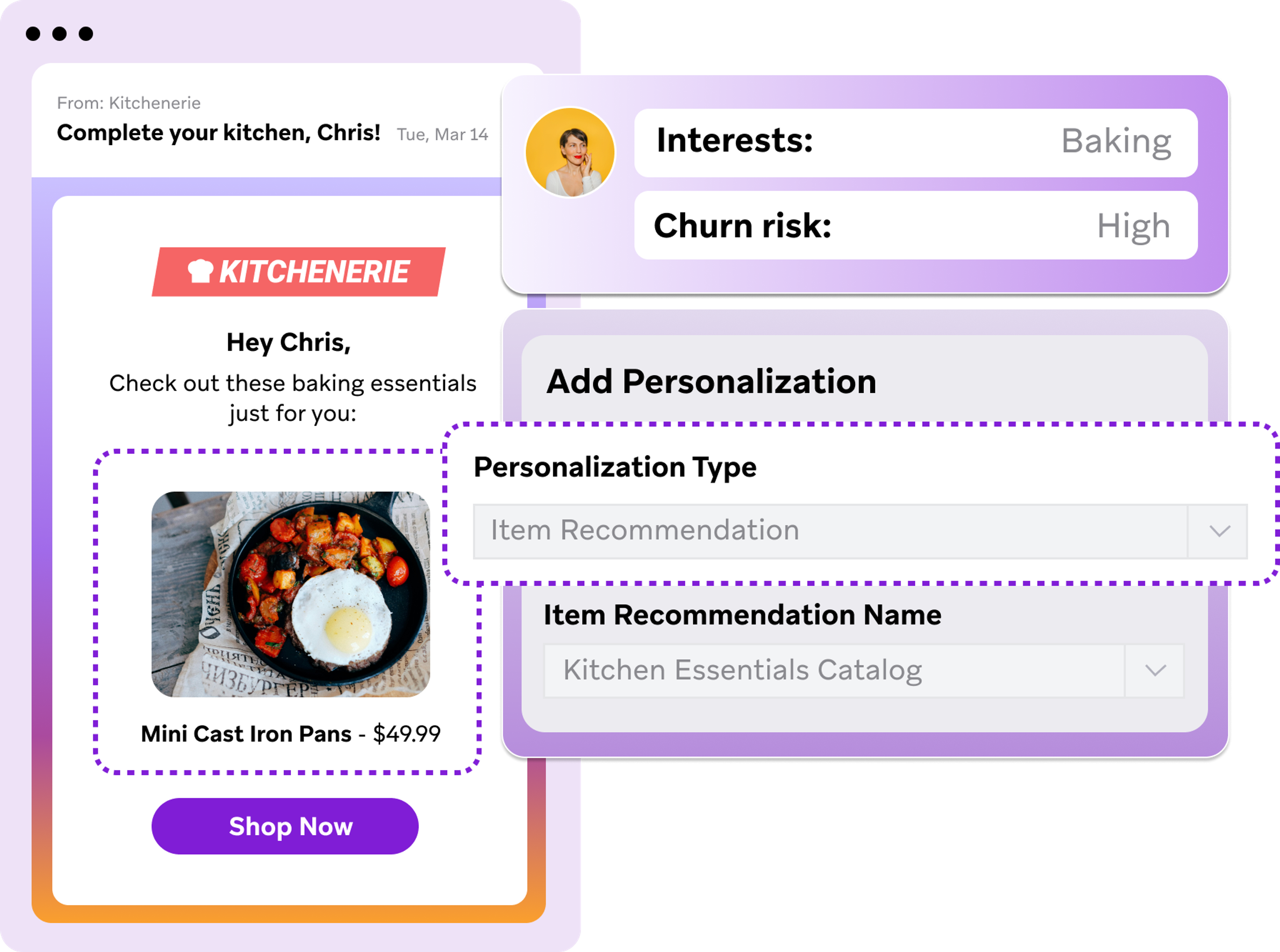 Add AI Item Recommendations to your customer messaging to recommend products that align with customer interests.