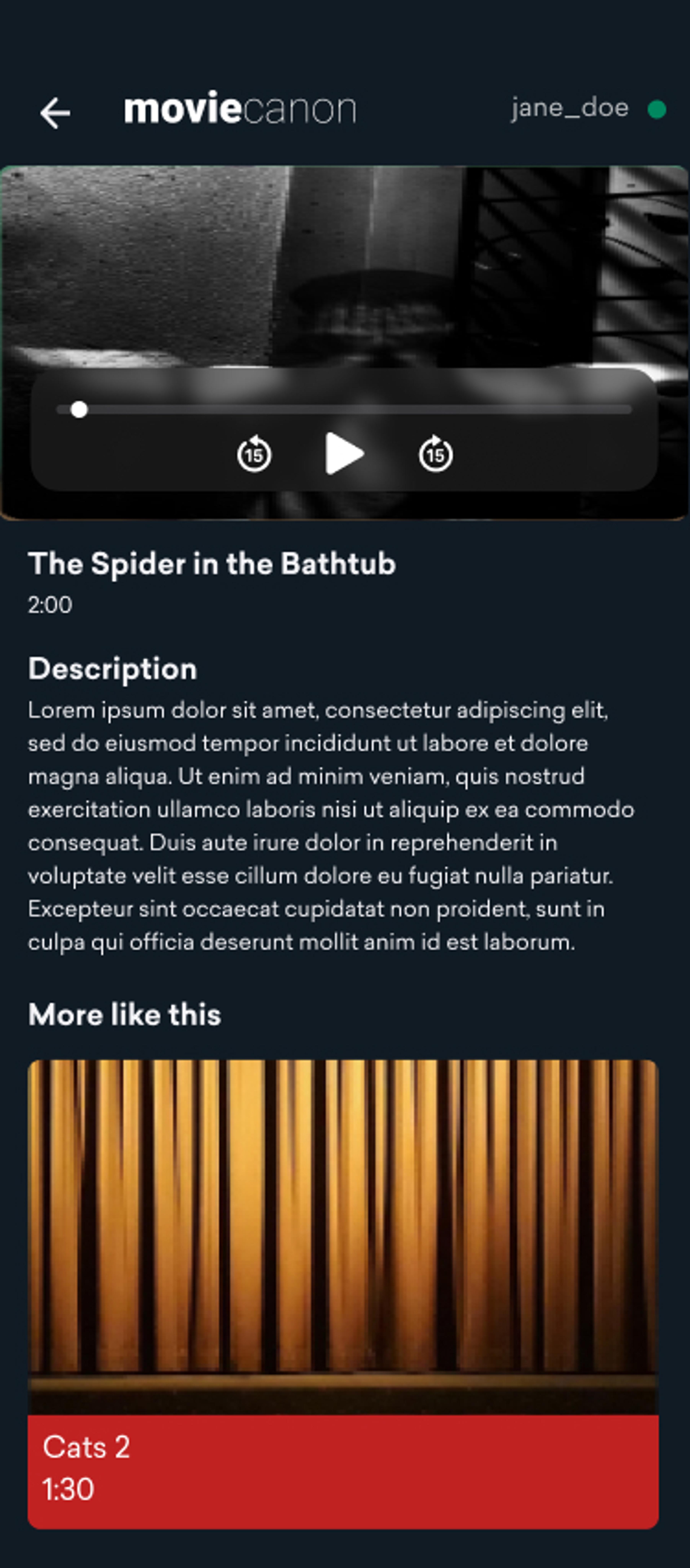 Jane visits the MovieCanon app and streams a movie