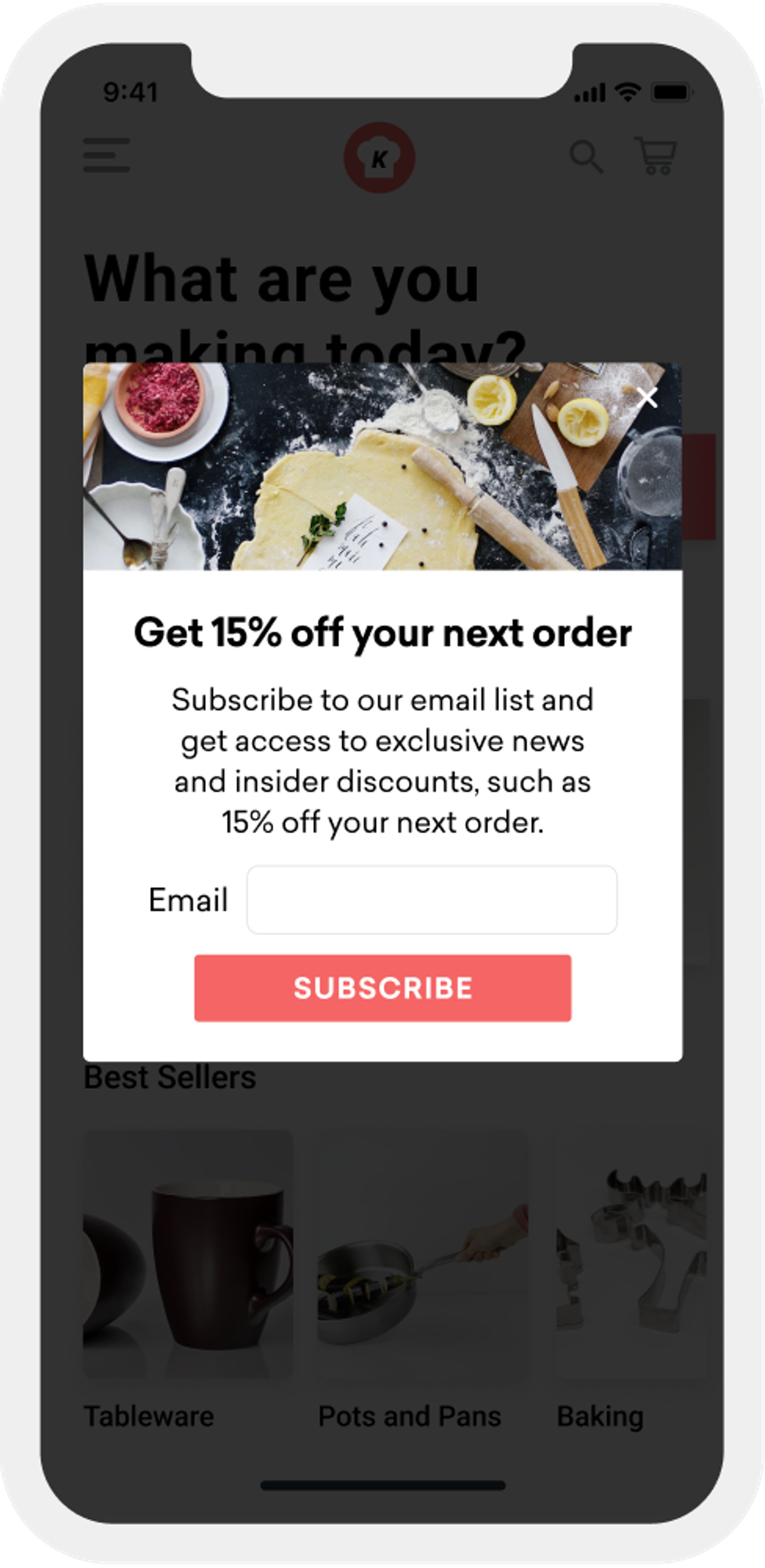 Example of an in-app message campaign targeted at users who are not currently opted into email.