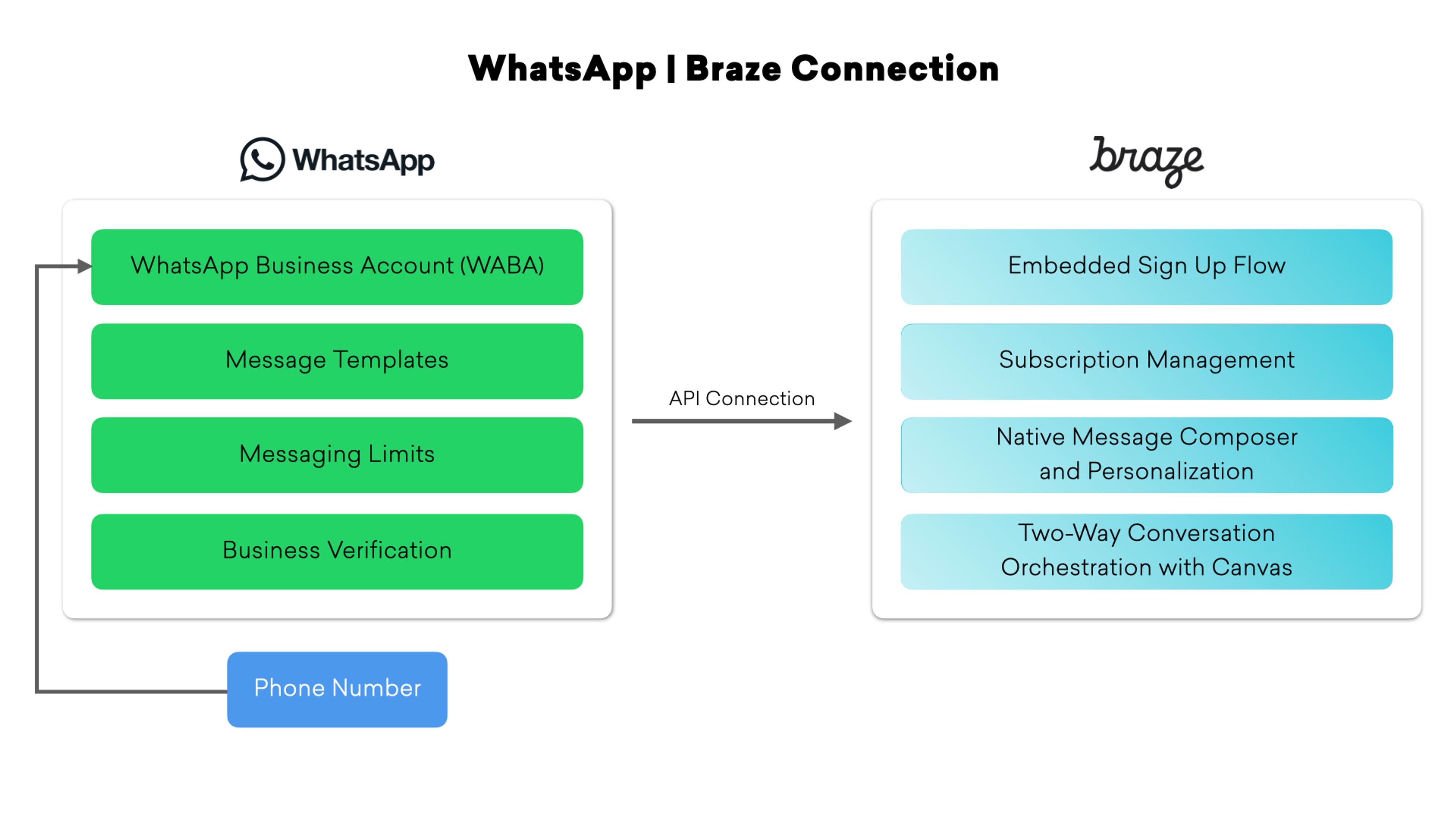 Conexão entre WhatsApp e Braze