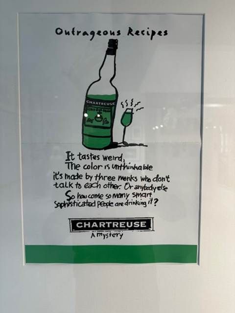 A framed Chartreuse poster titled Outrageous Recipes