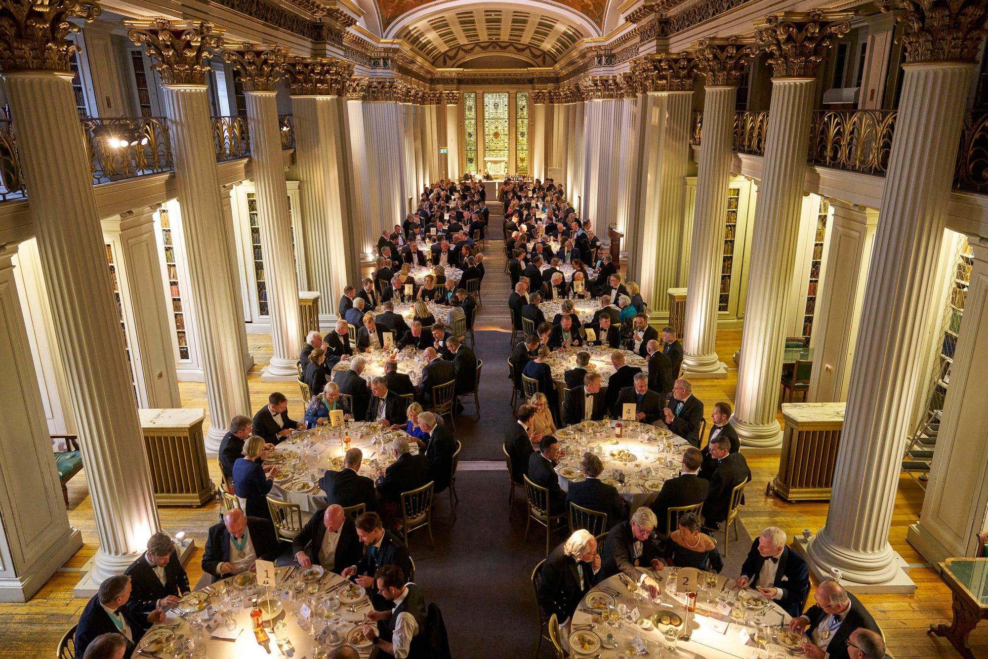 Dinner in the library hall, seen from above